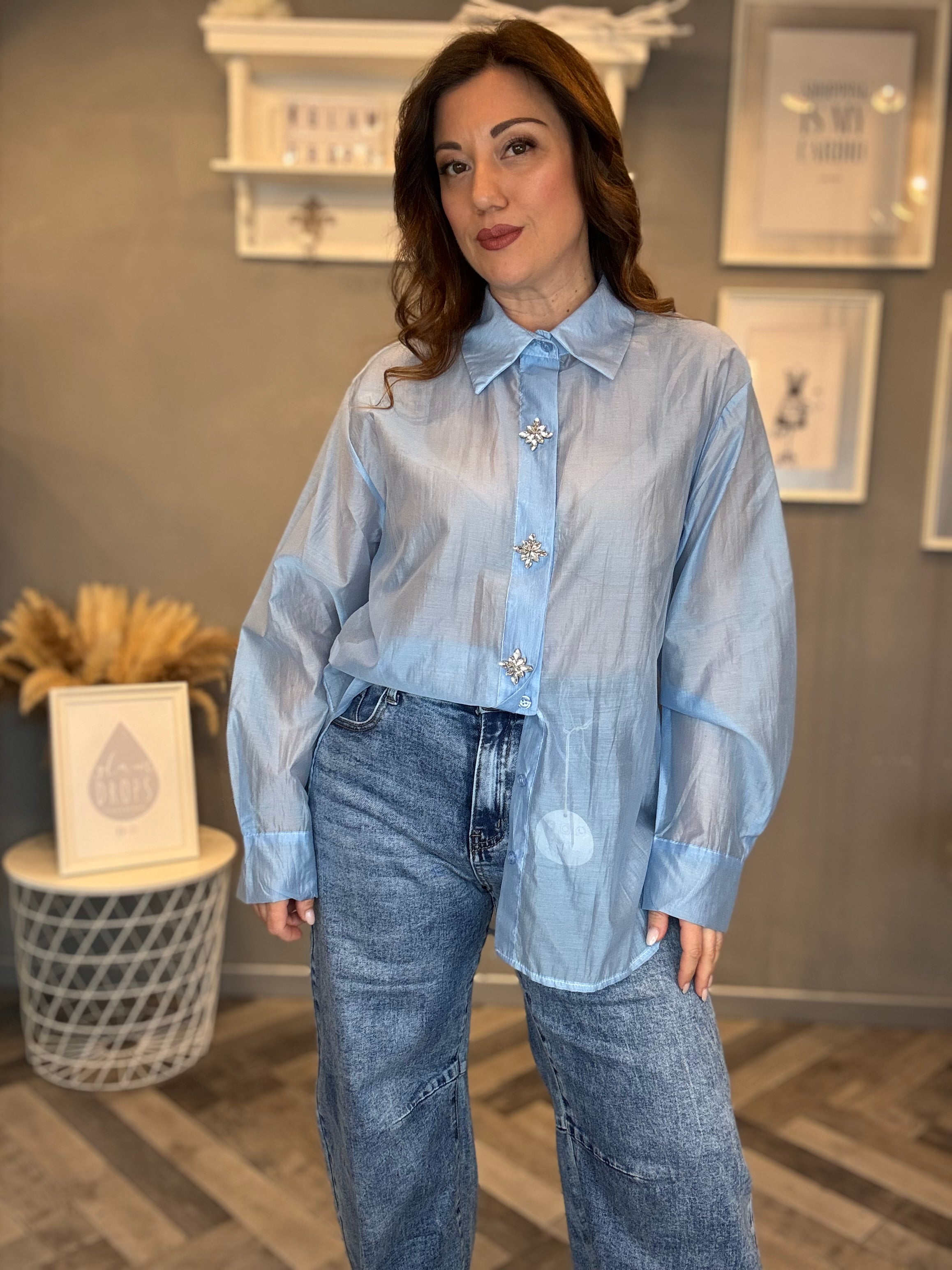 Camicia gioiello in tencel celeste
