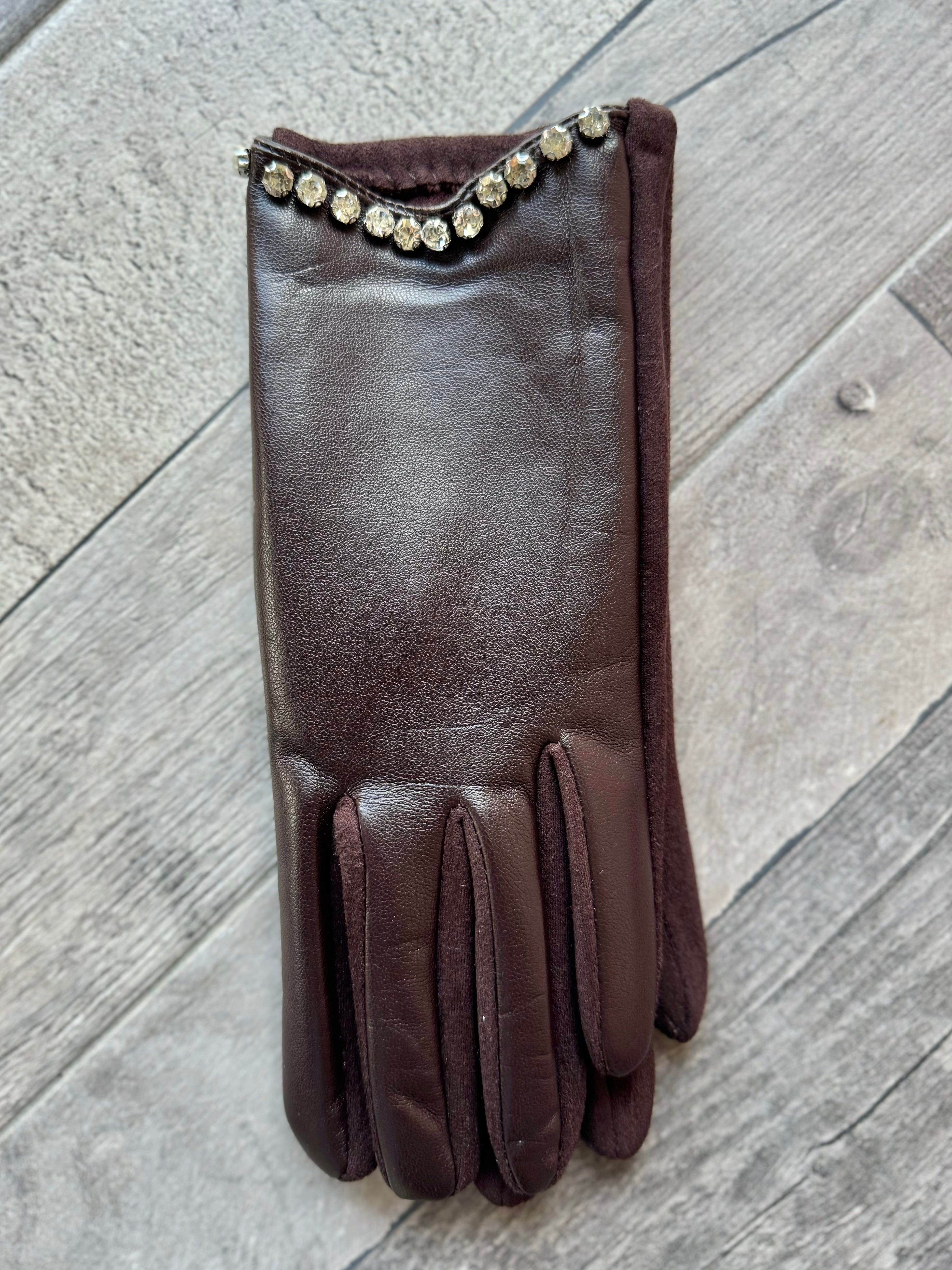 Guanti in ecopelle con strass