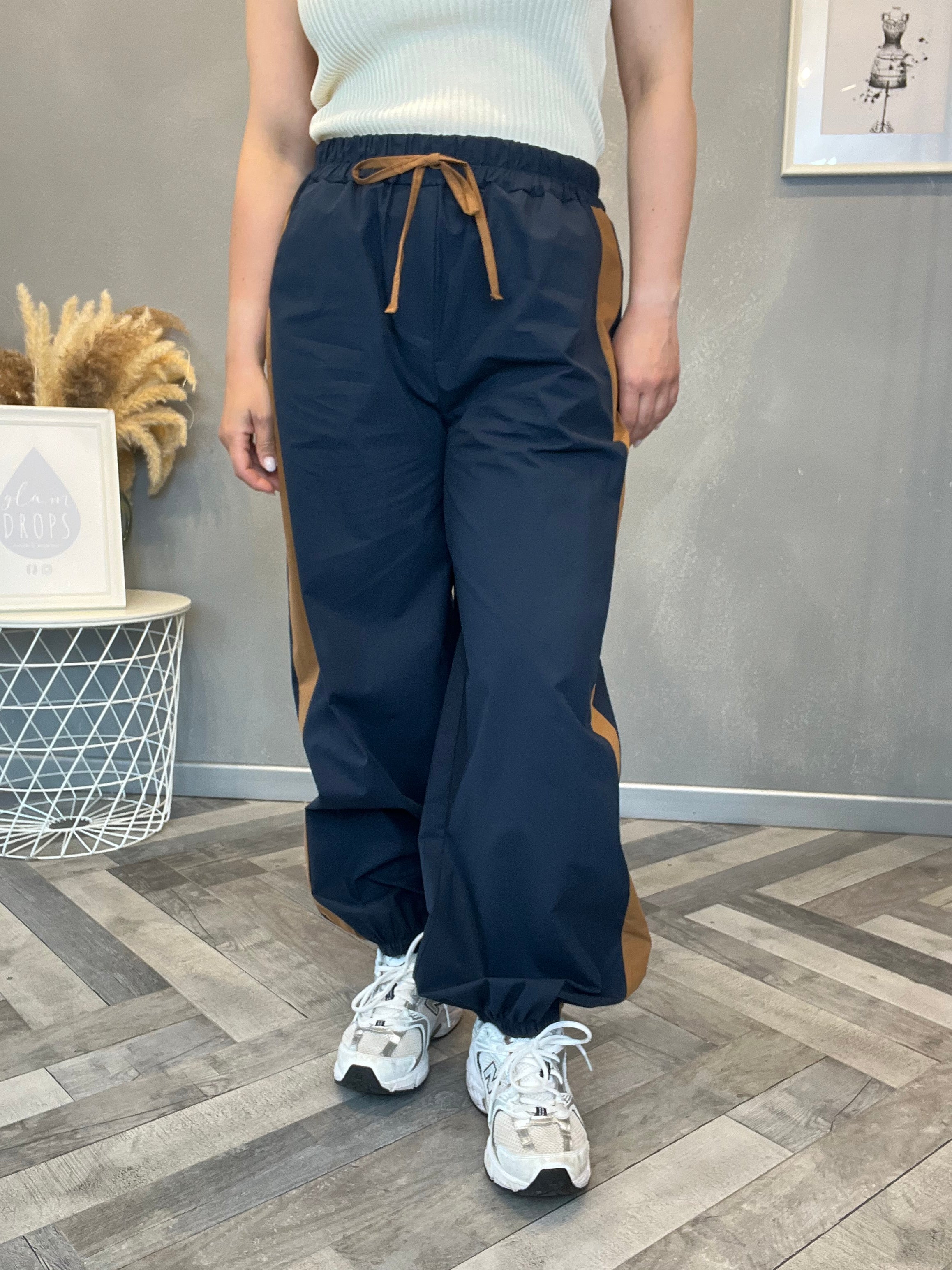 Pantalone Bicolore blu e camel
