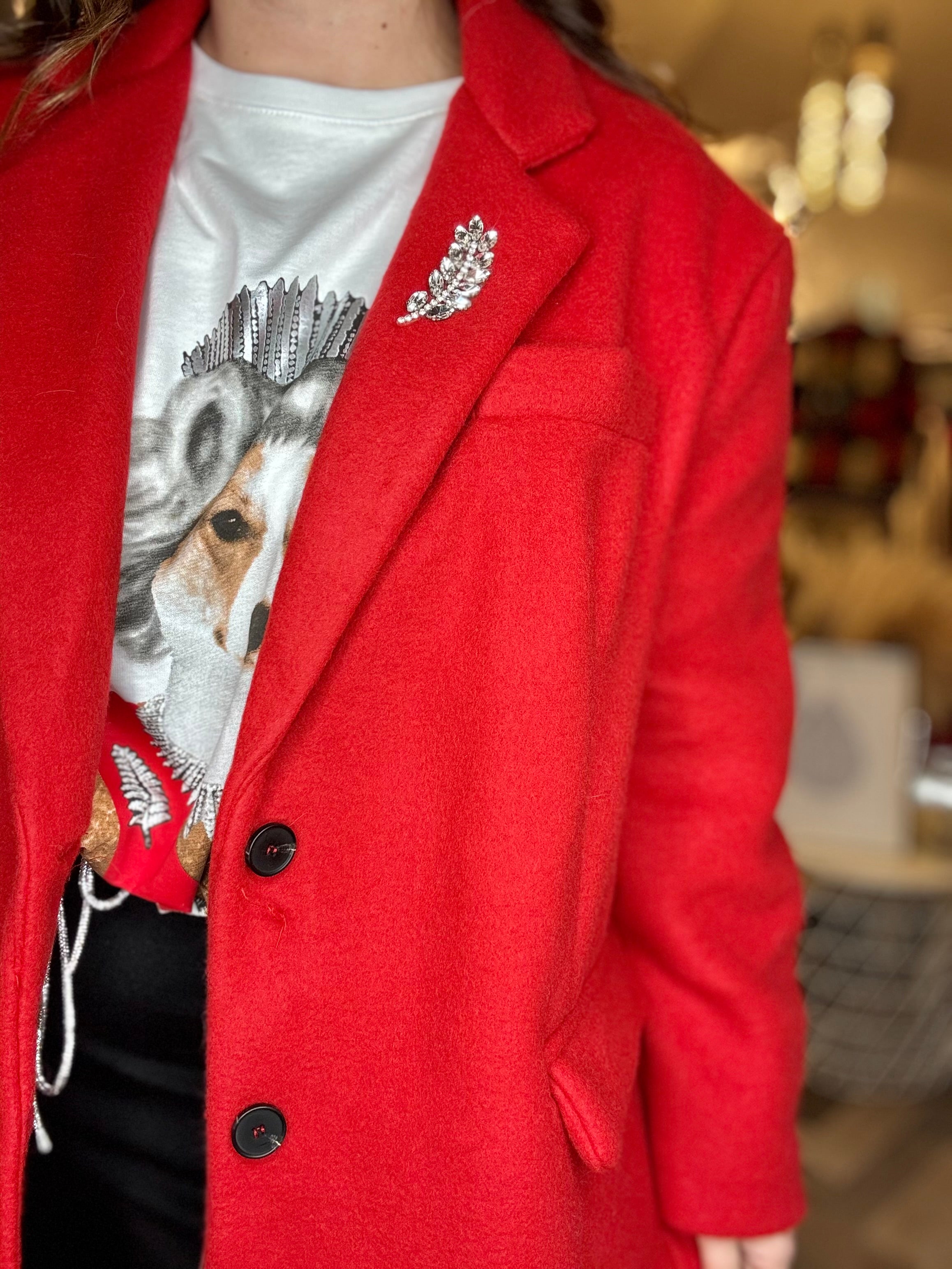 Blazer giacca cappotto over in panno con cabochon