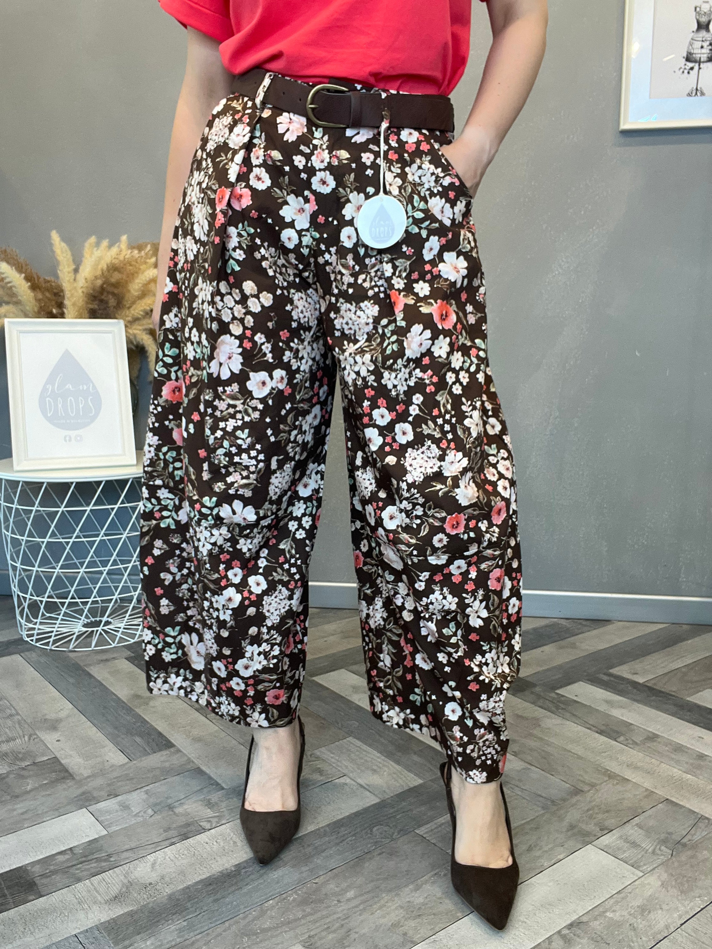 Pantalone fiori corallo Chocolate