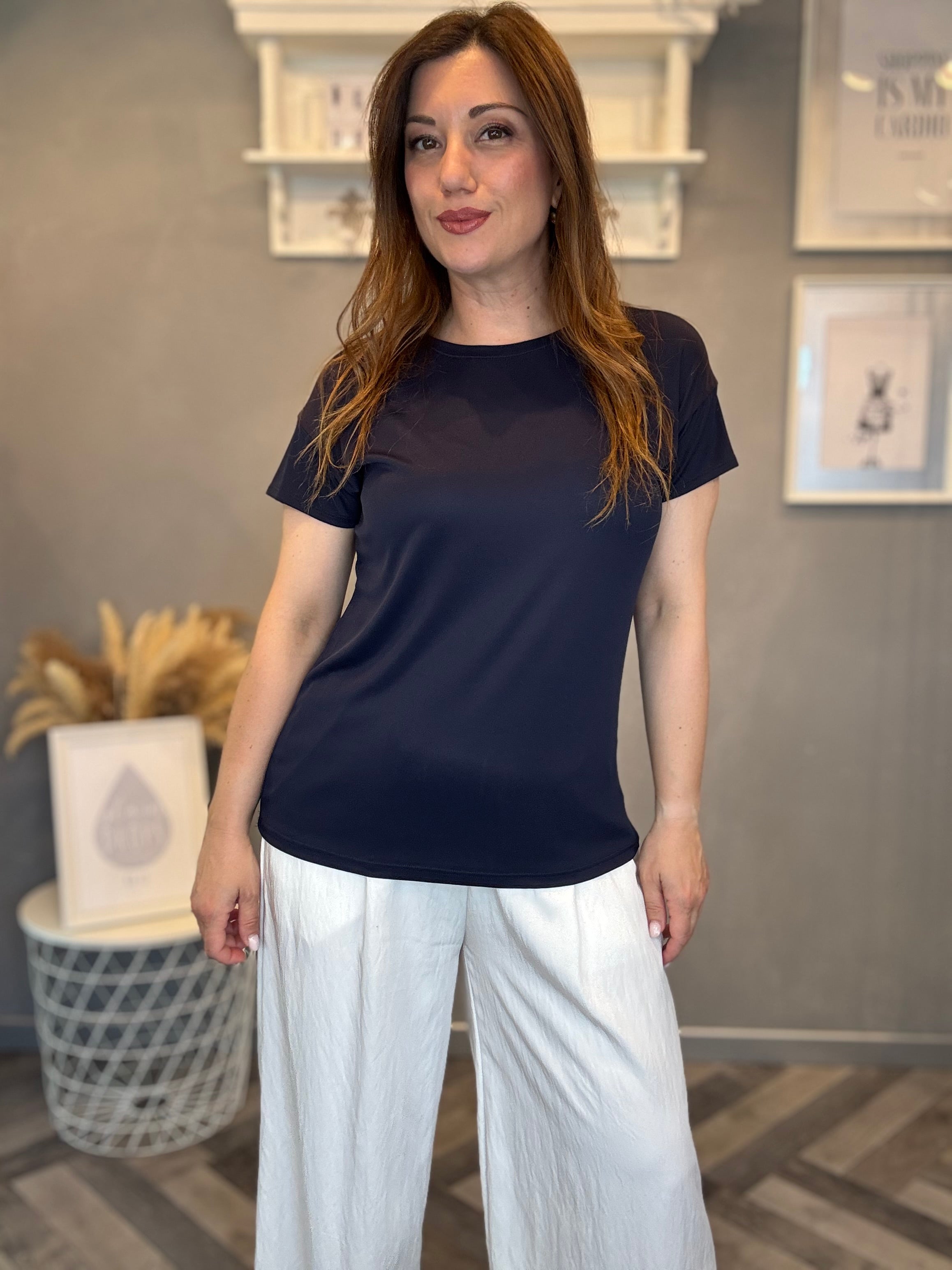 T-shirt basic modal blu