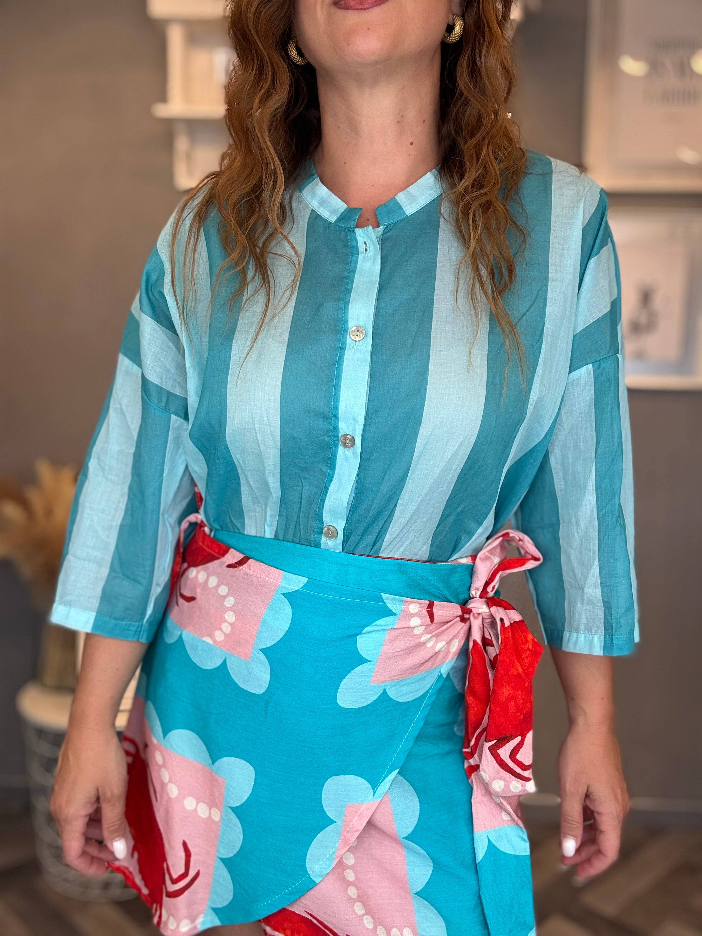 Camicia Isla Bonita coreana bande turchese