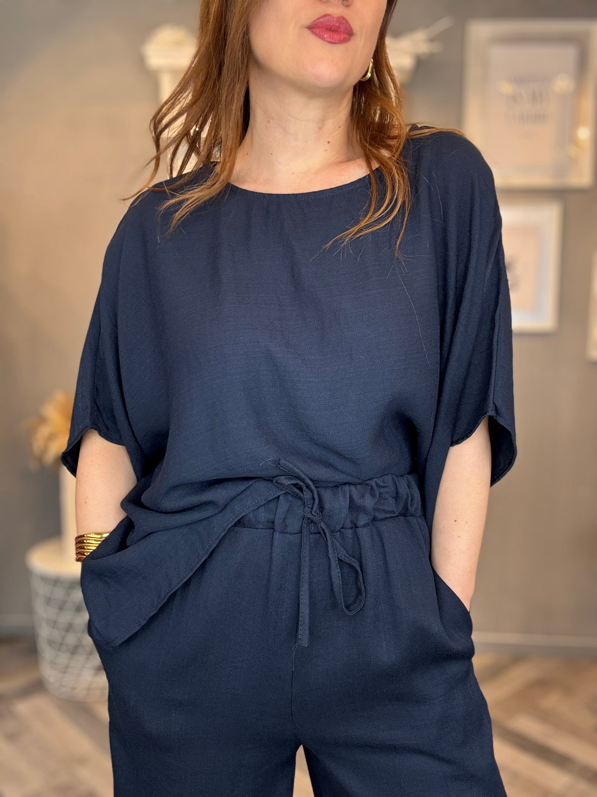 Coordinato morbido over blu
