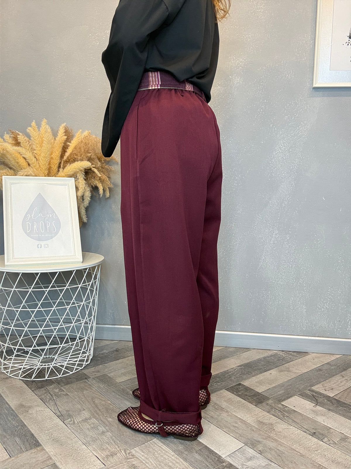 Pantalone check detail bordeaux