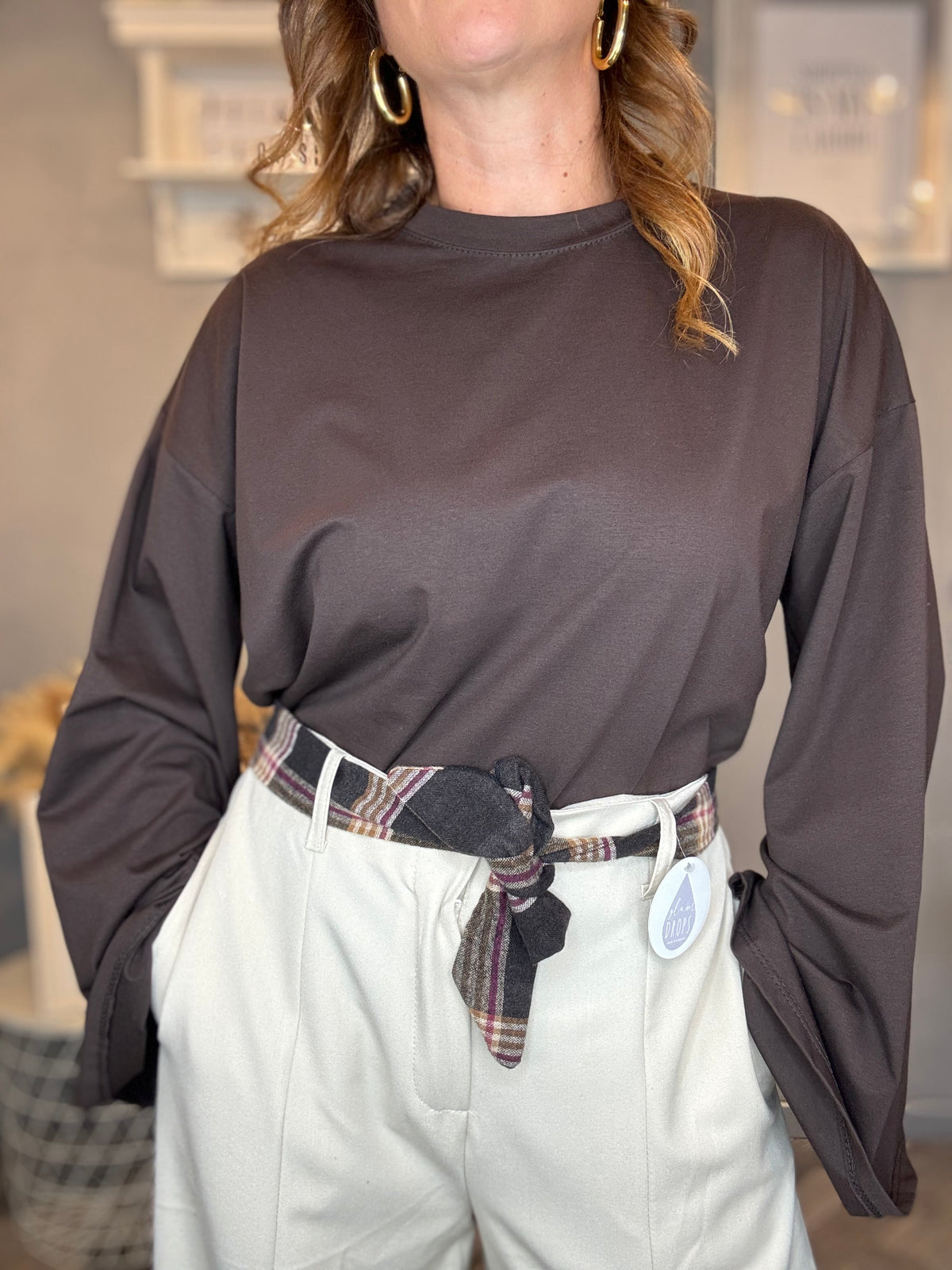 Pantalone check detail burro