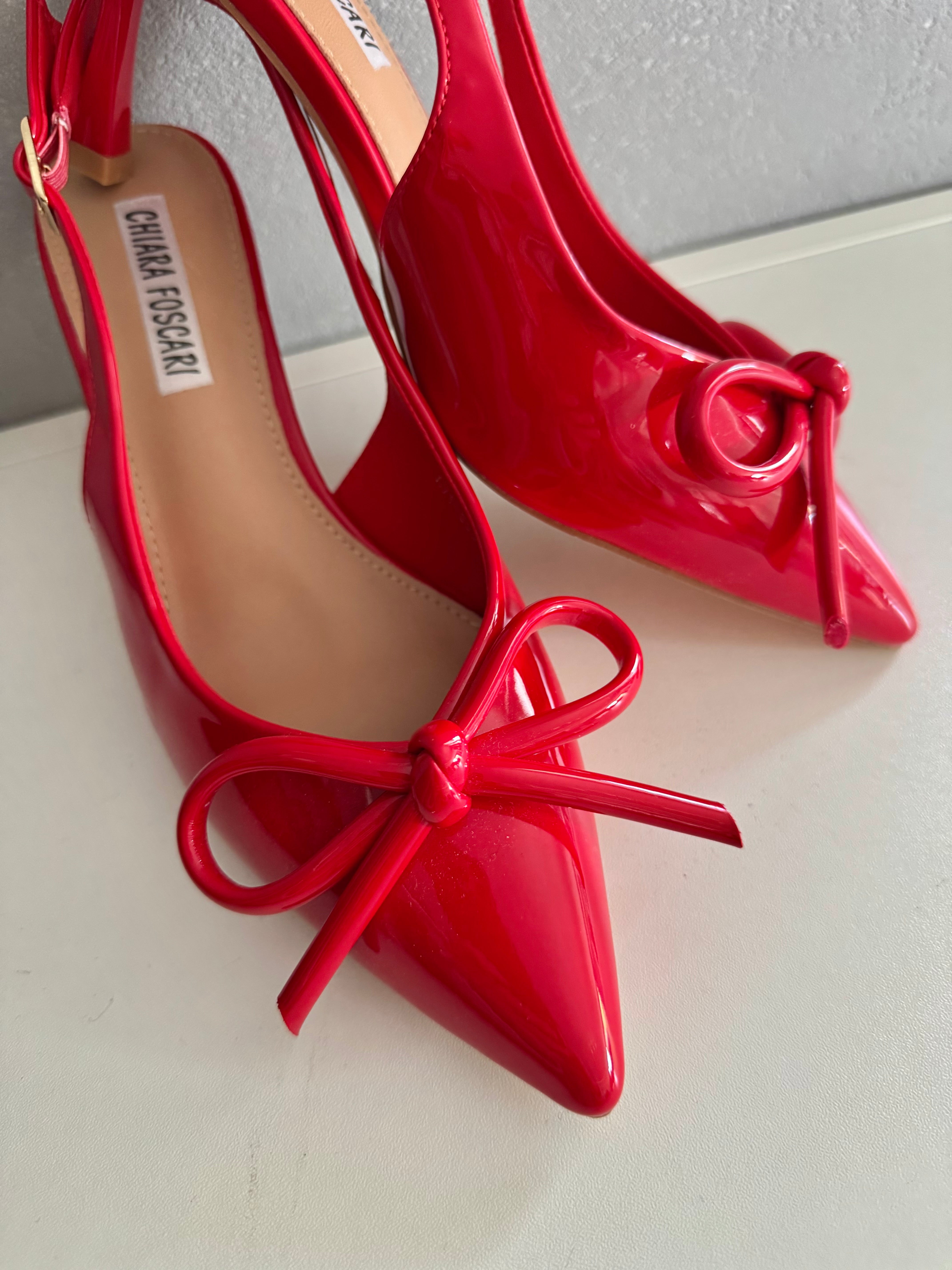 Décolleté Slingback fiocco in vernice