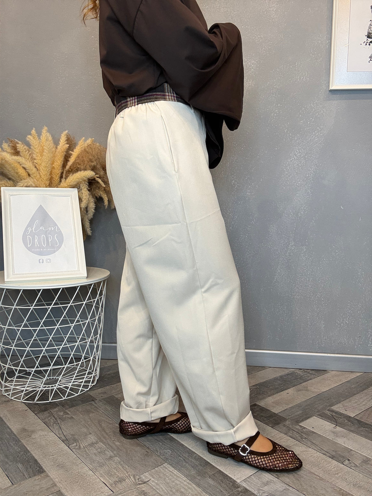 Pantalone check detail burro