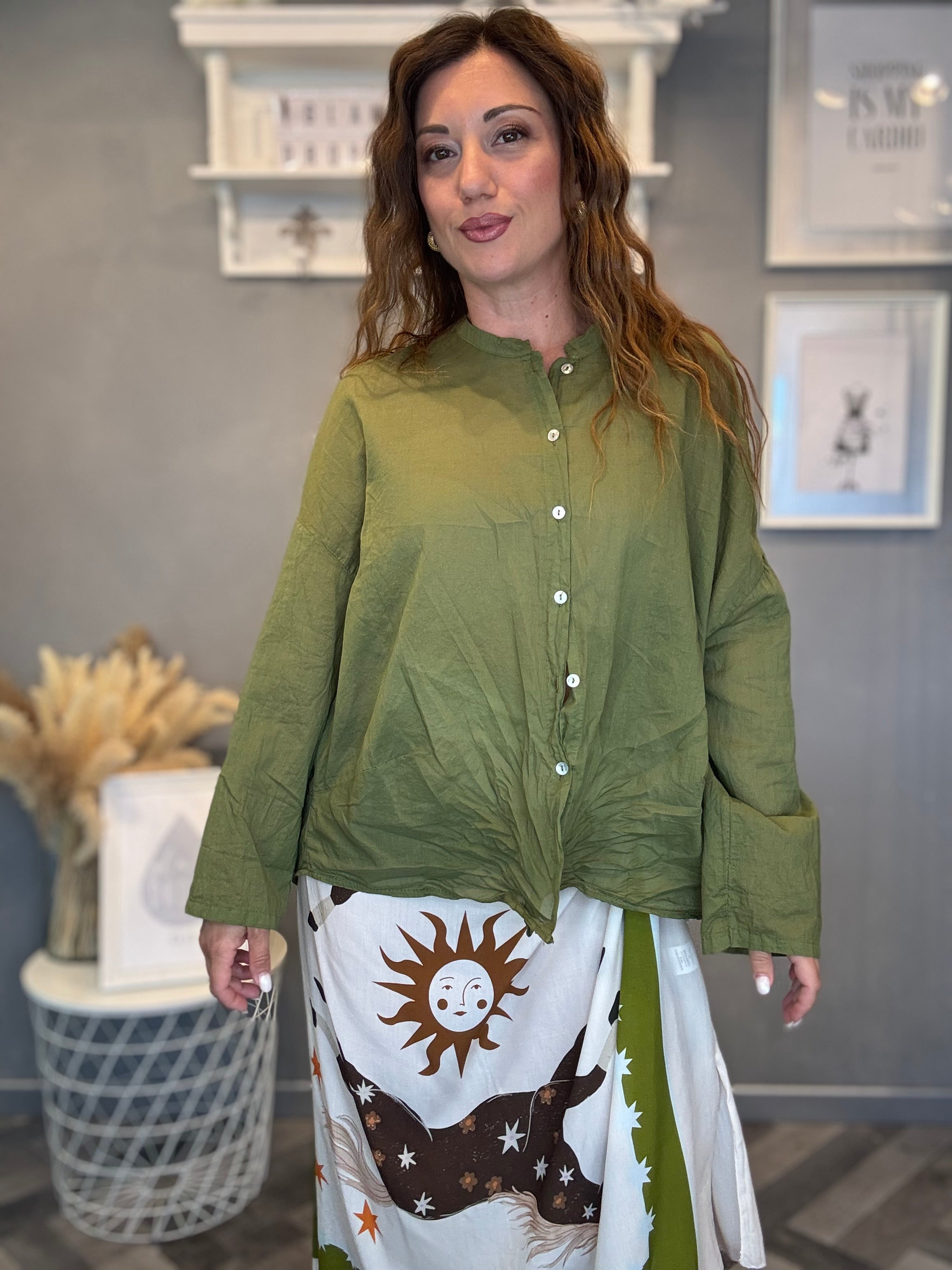 Camicia in mussola manica lunga verde oliva