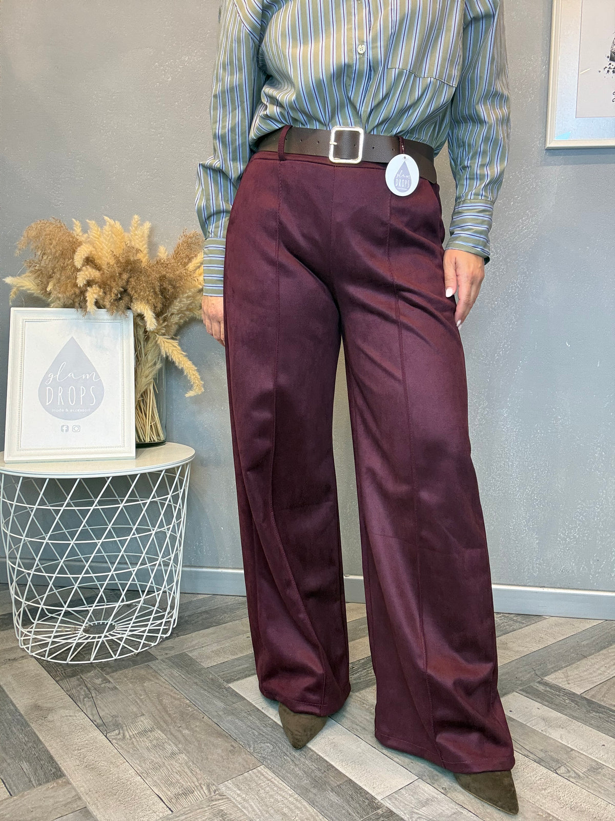 Pantalone Icon ecosuede bordeaux con cintura
