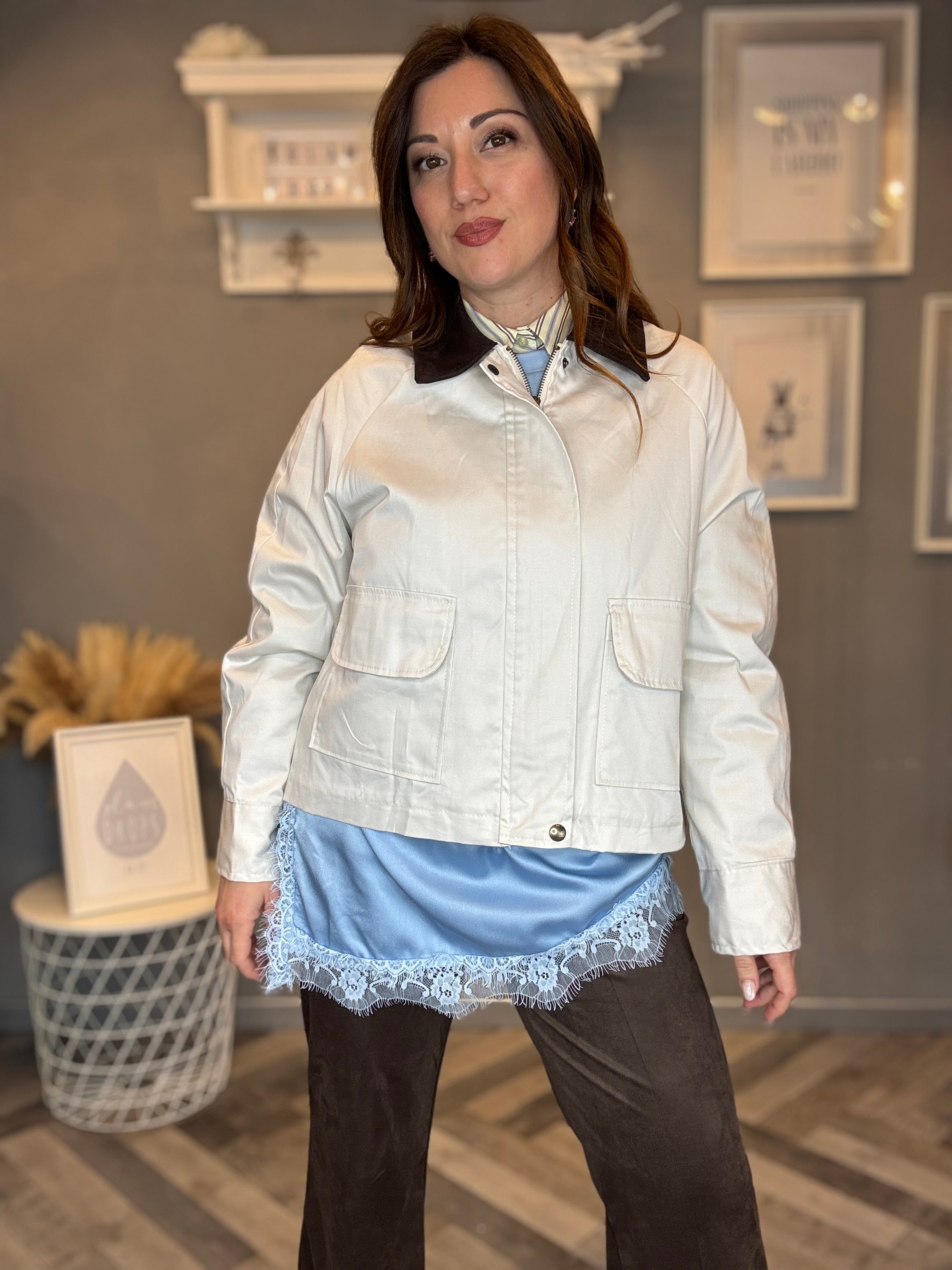 Bomber sabbia con colletto eco suede moro