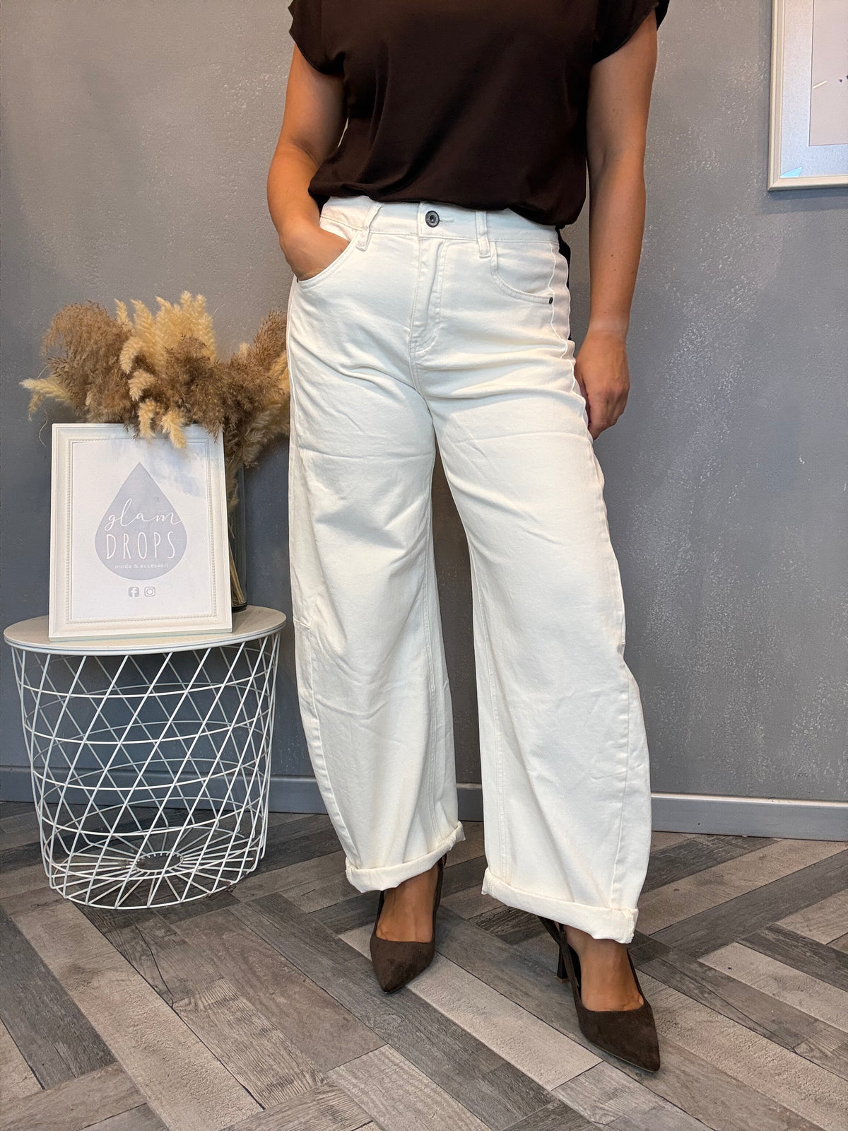 Jeans barrel soft panna