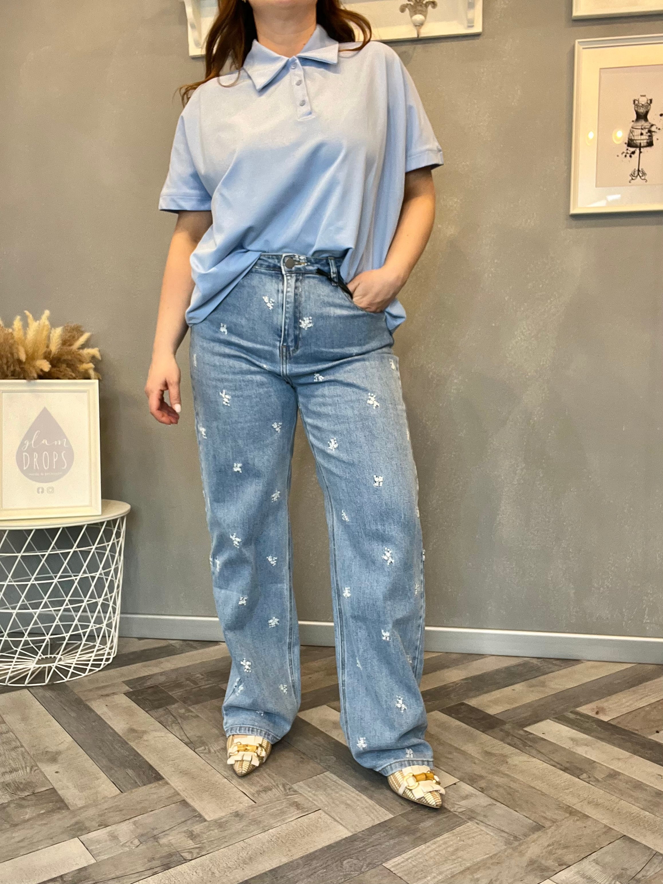 Lumina jeans con ricami floreali