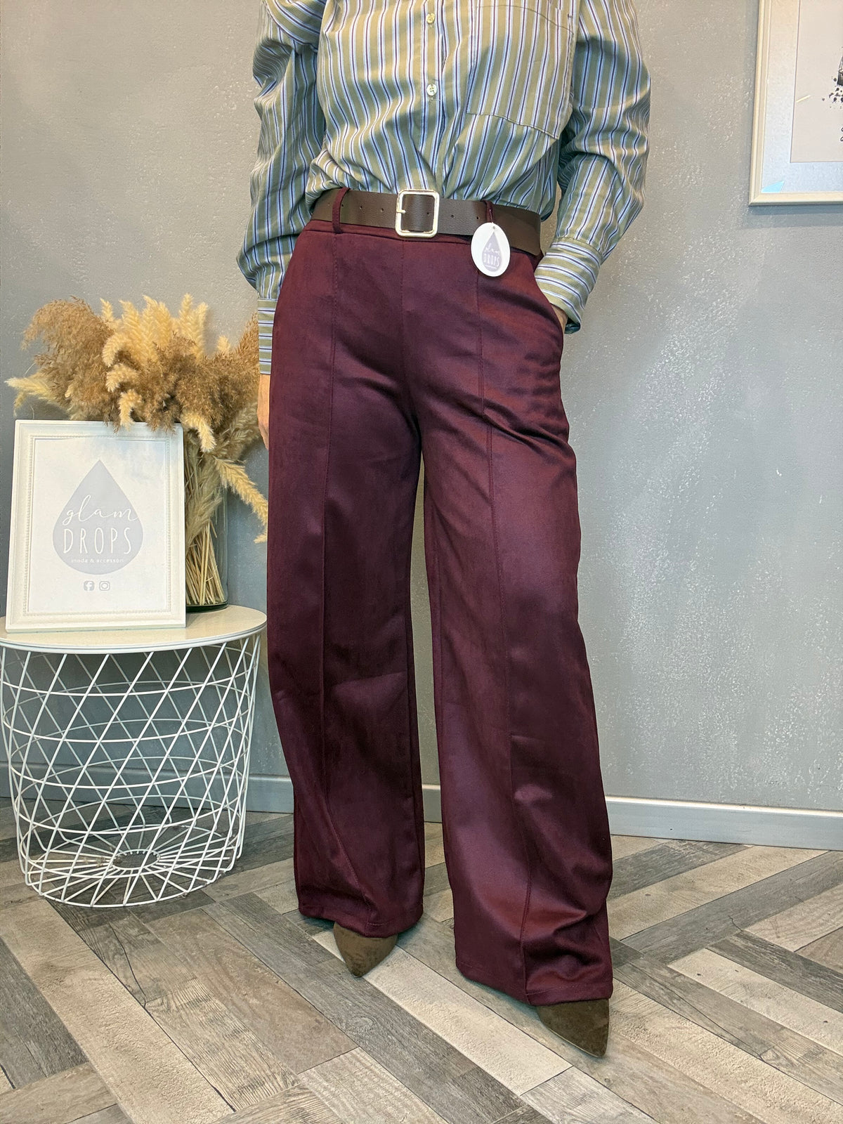 Pantalone Icon ecosuede bordeaux con cintura