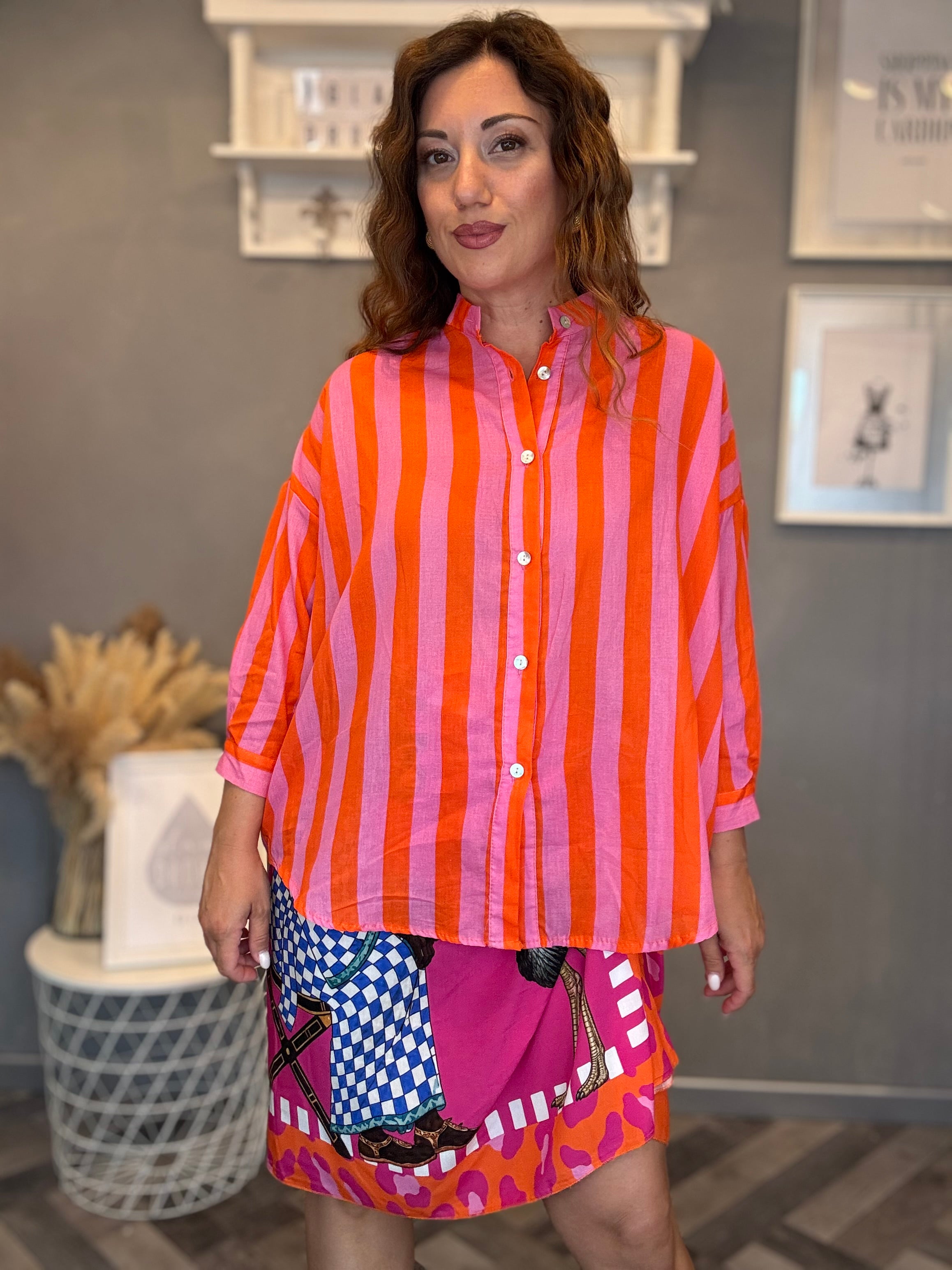 Camicia Isla Bonita righe arancio e rosa