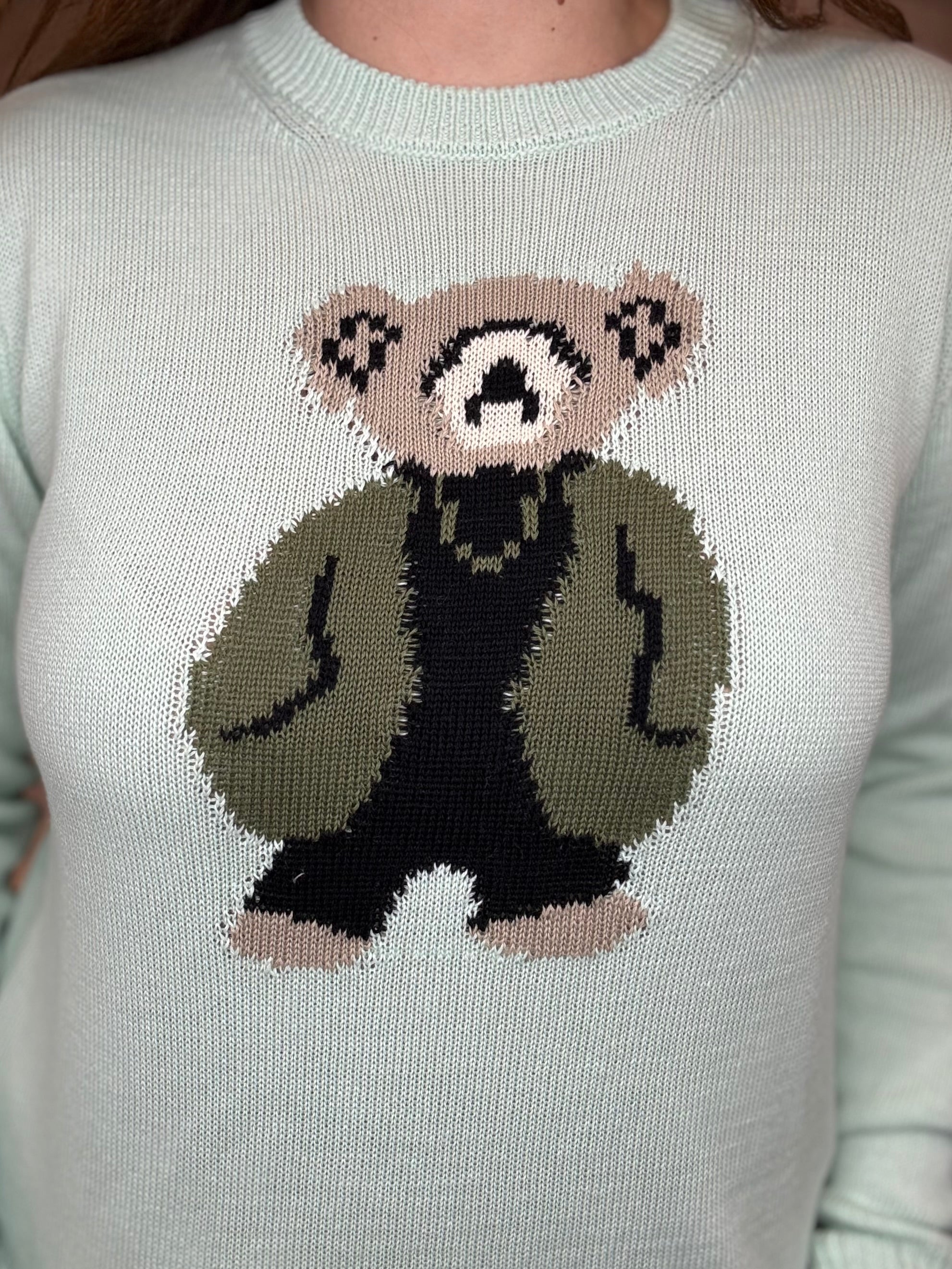 Maglioncino menta con orsetto militare