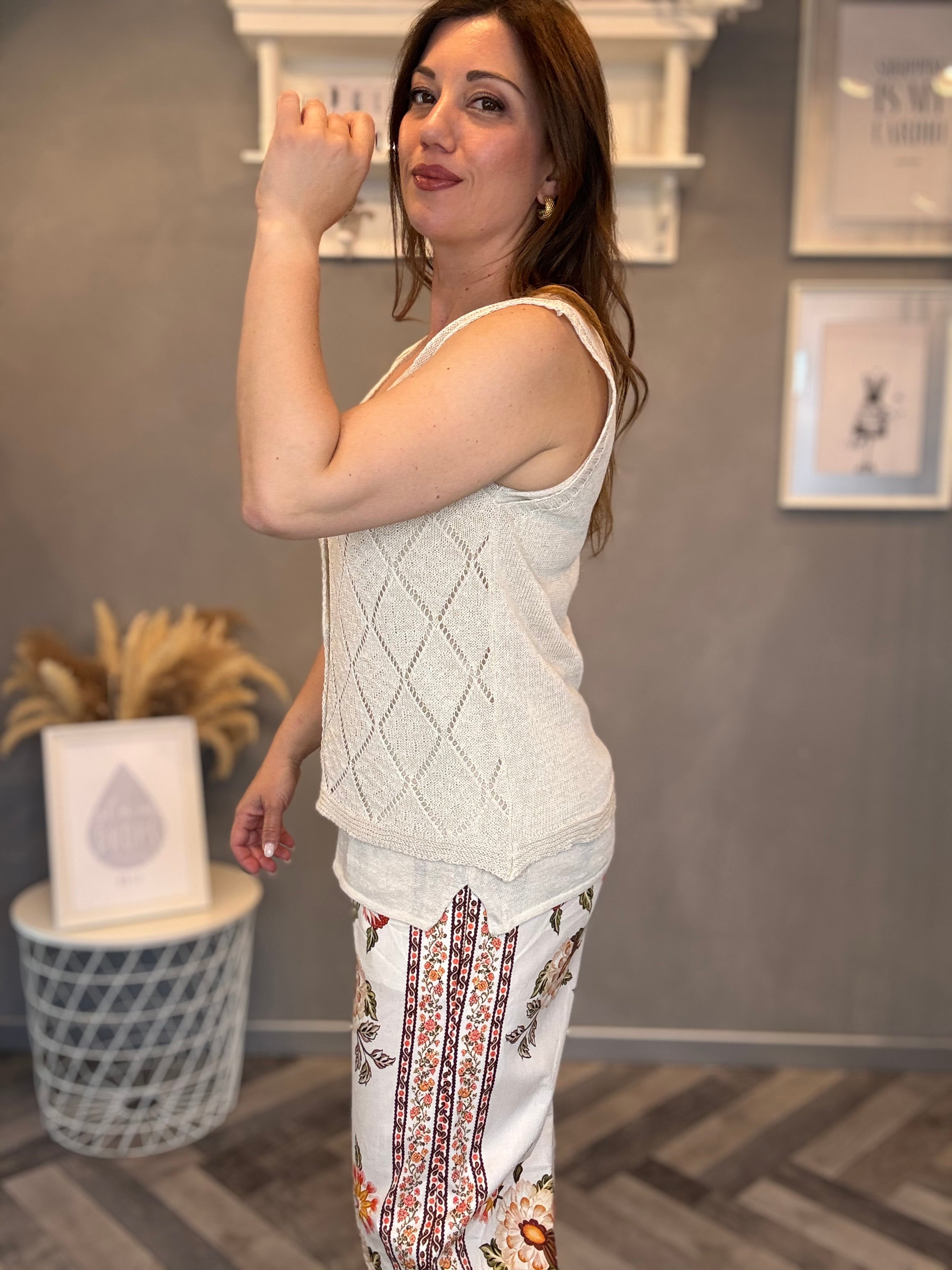 Gilet traforato rombi burro