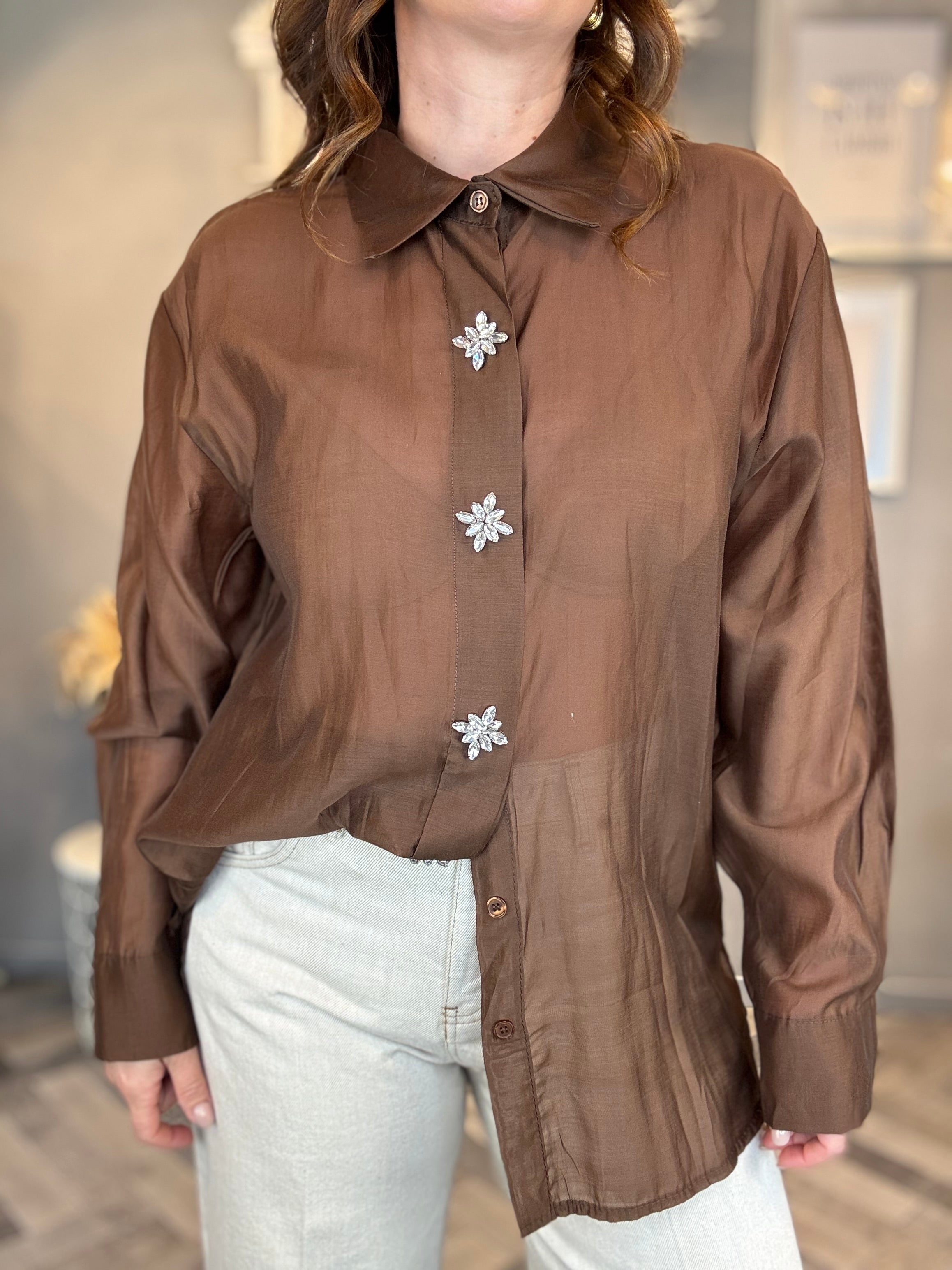 Camicia gioiello in tencel cioccolato