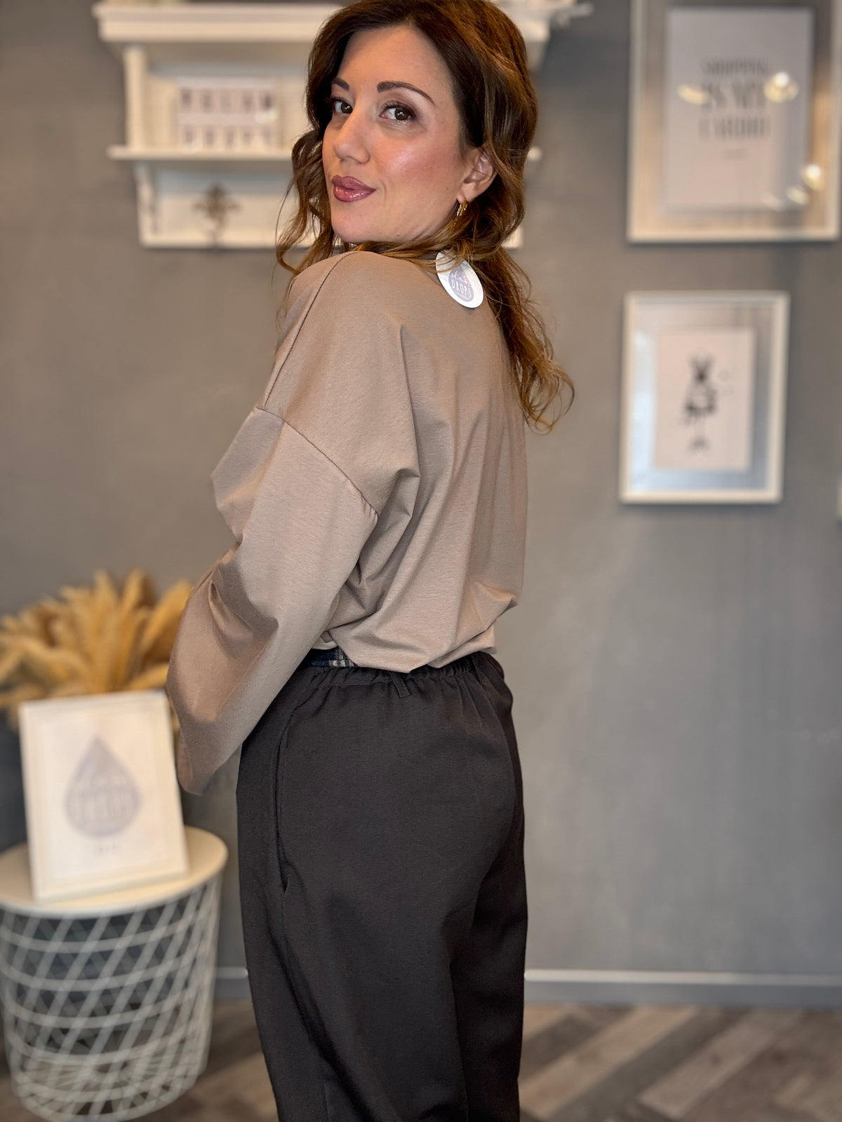 Pantalone check detail cioccolato