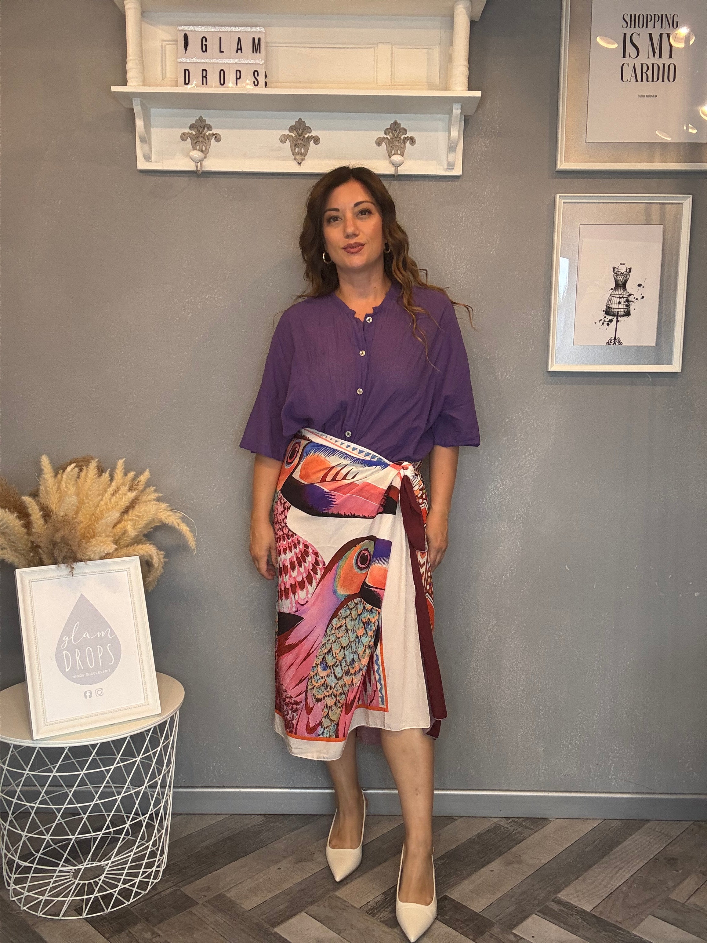 Camicia in mussola viola