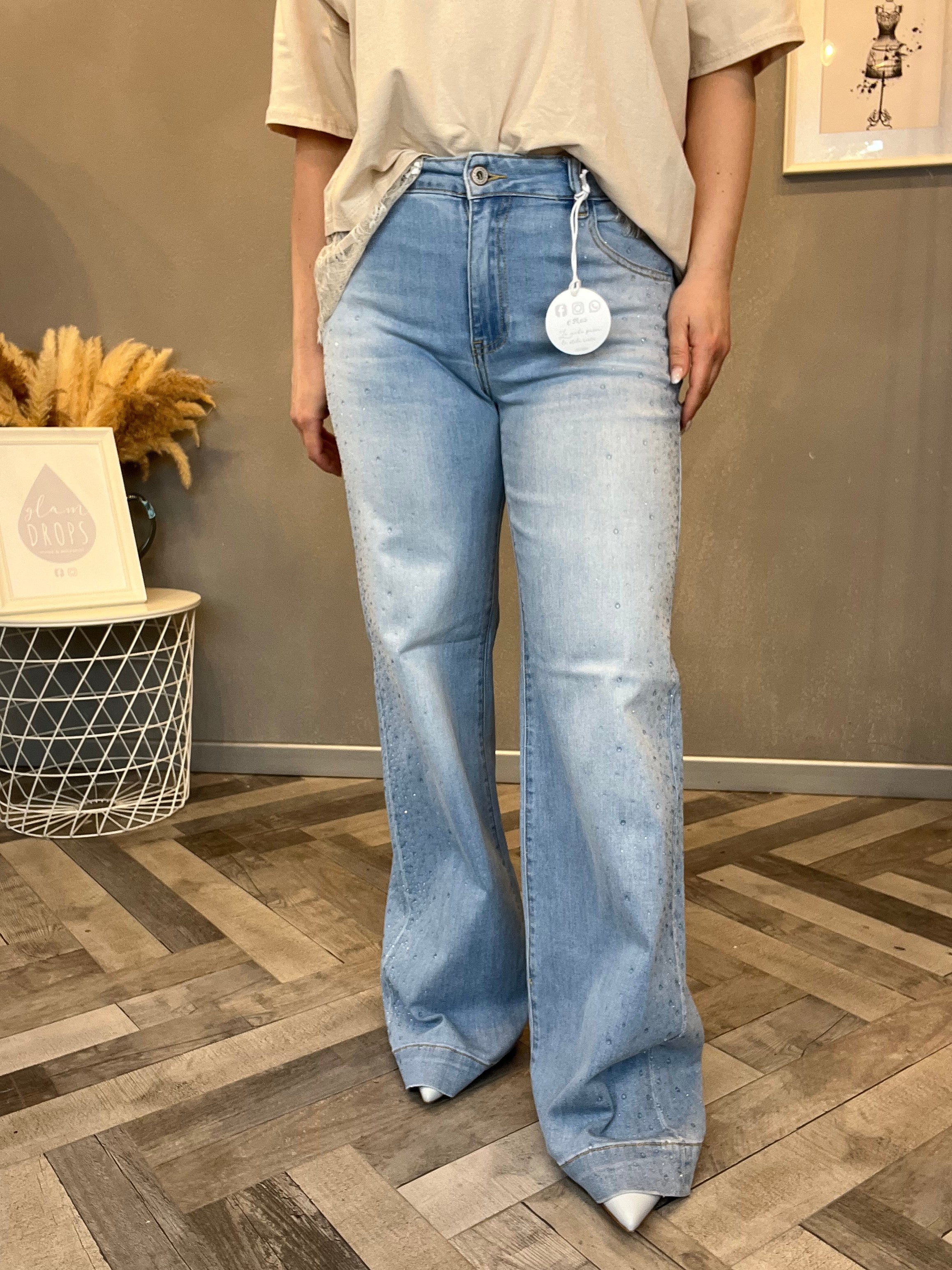 Jeans strass celeste