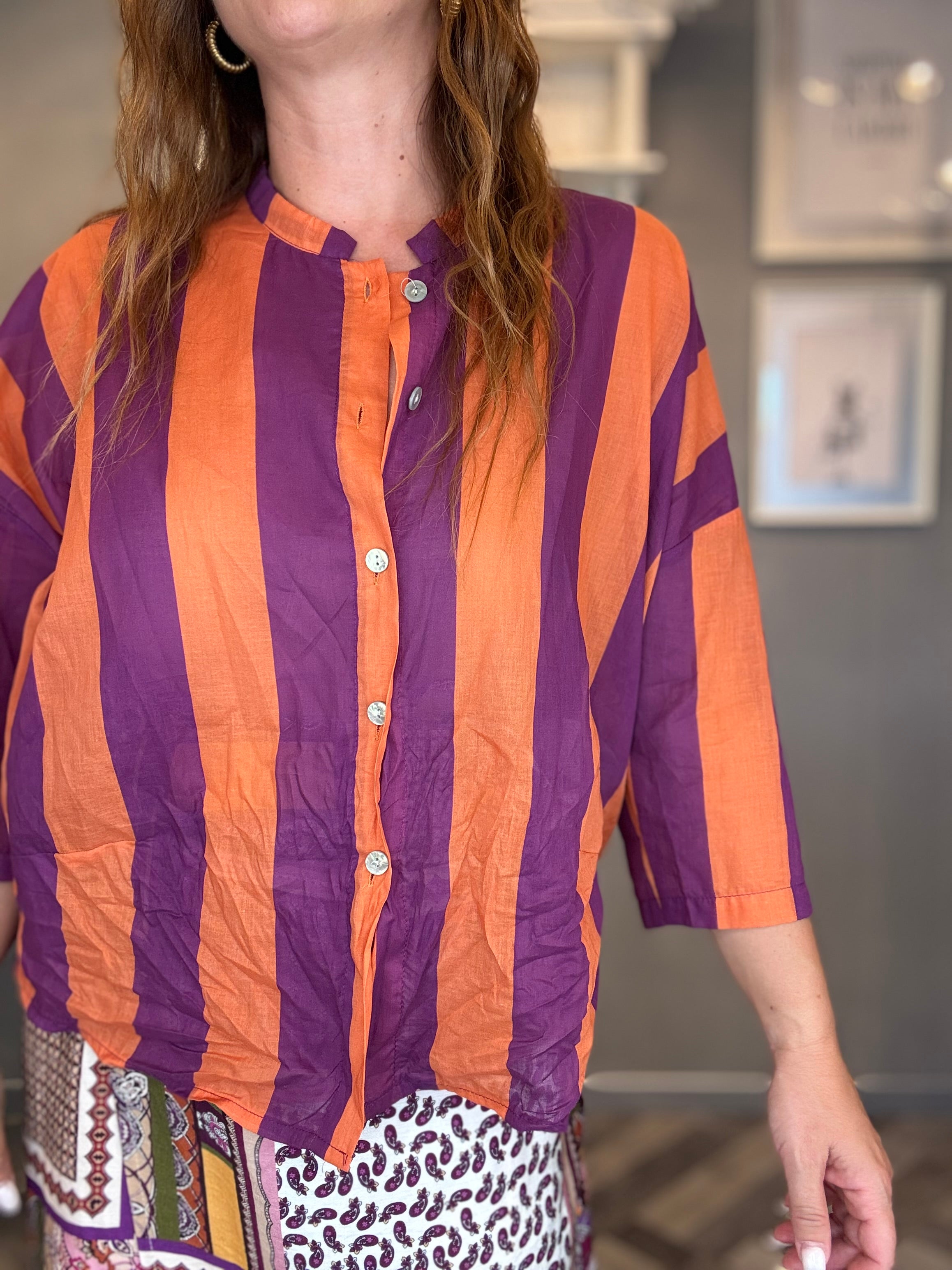 Camicia Isla Bonita coreana bande viola e arancio