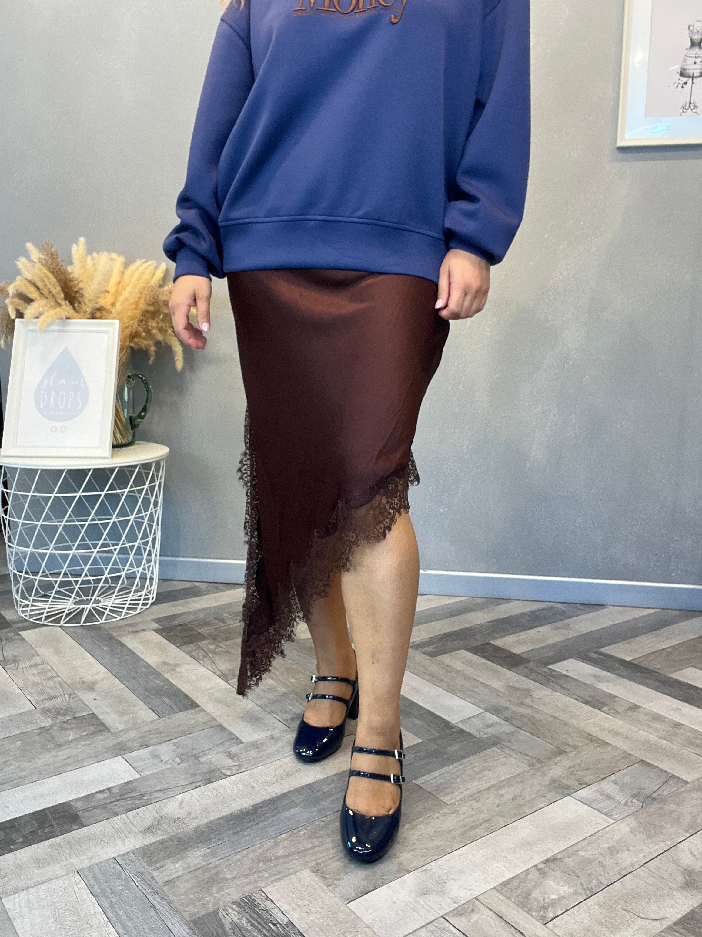 Lumina gonna raso e pizzo cioccolato