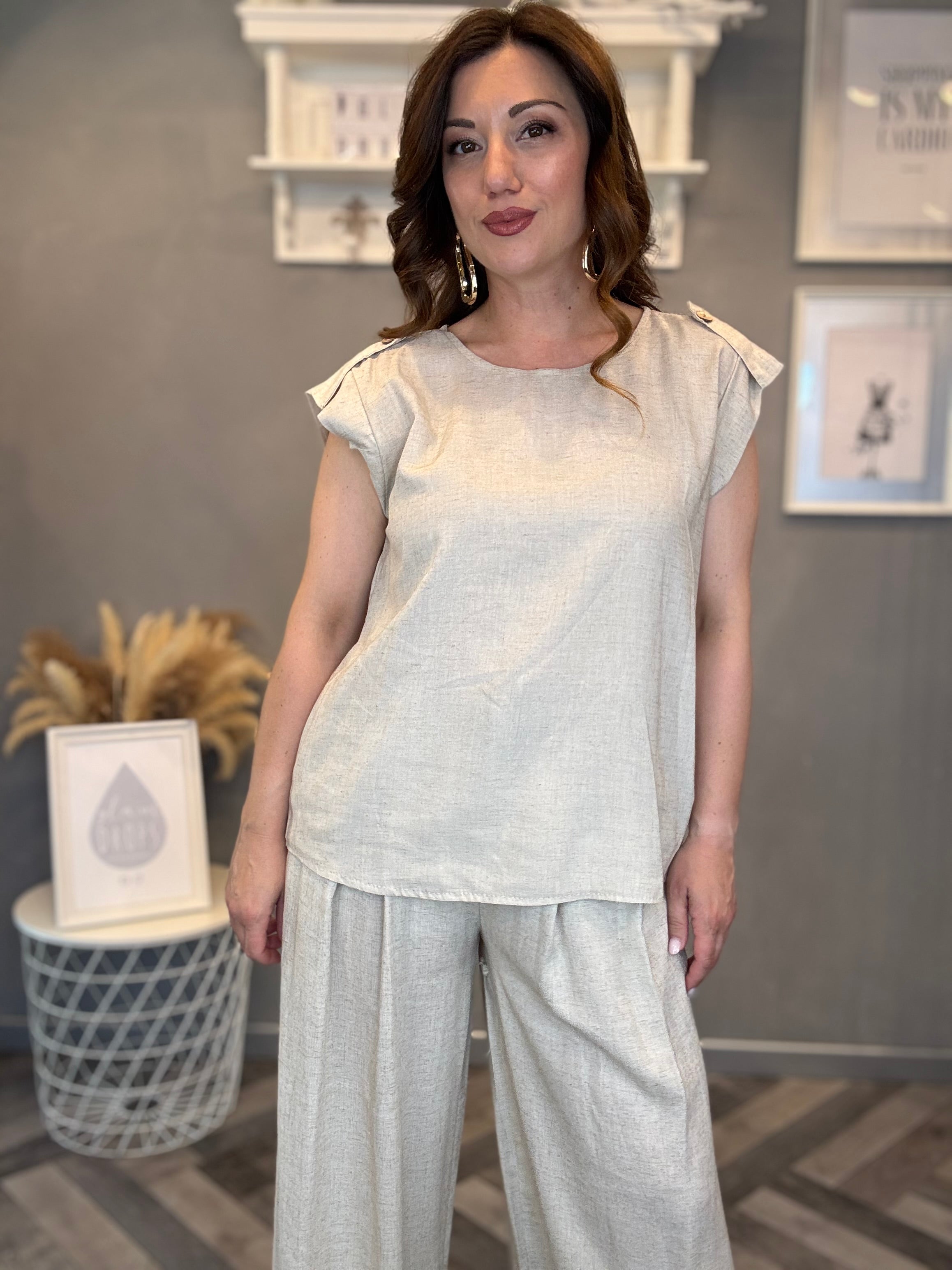Blusa in misto lino beige