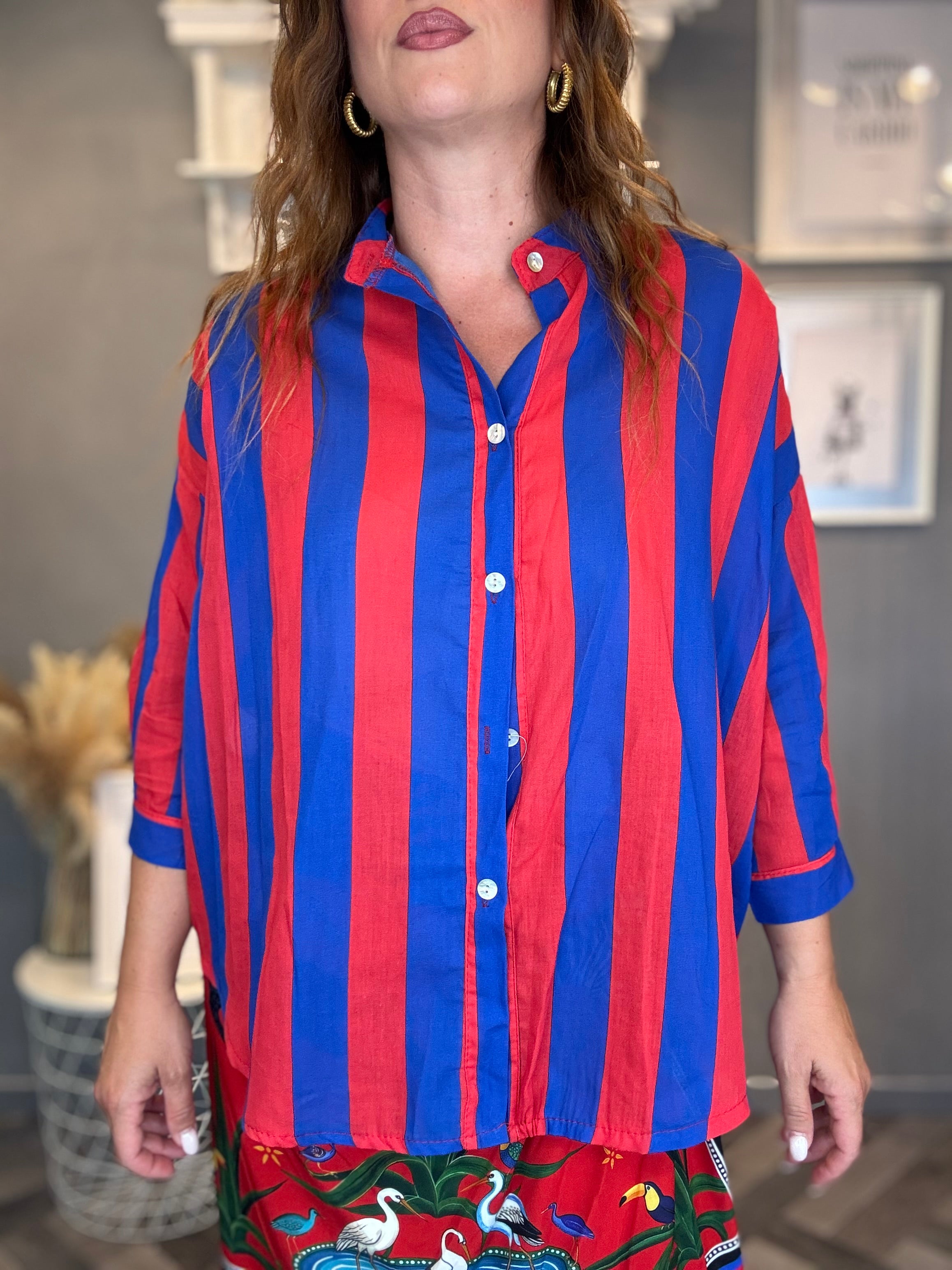 Camicia Isla Bonita righe rosso e bluette