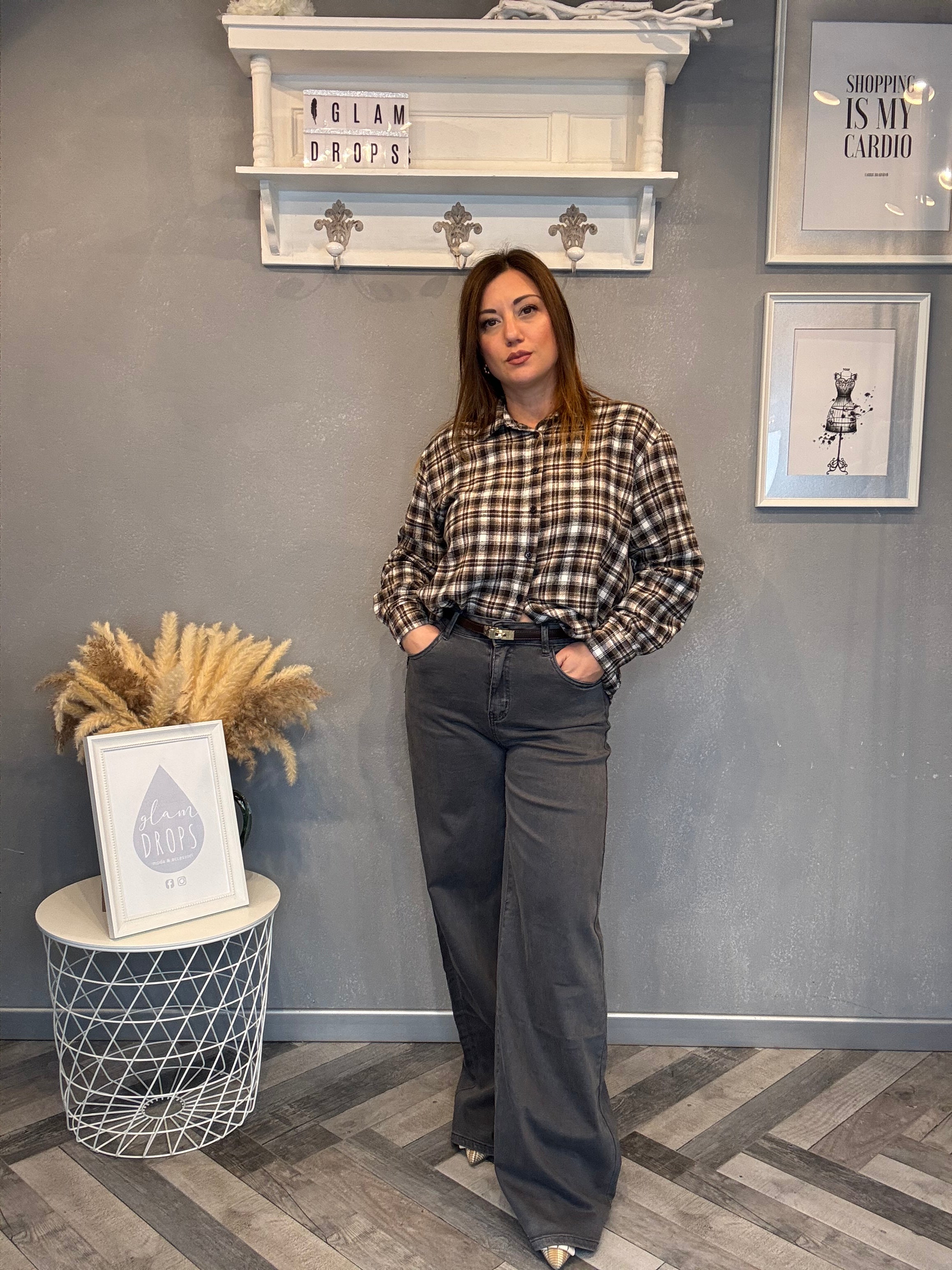 Jeans wide leg grigio