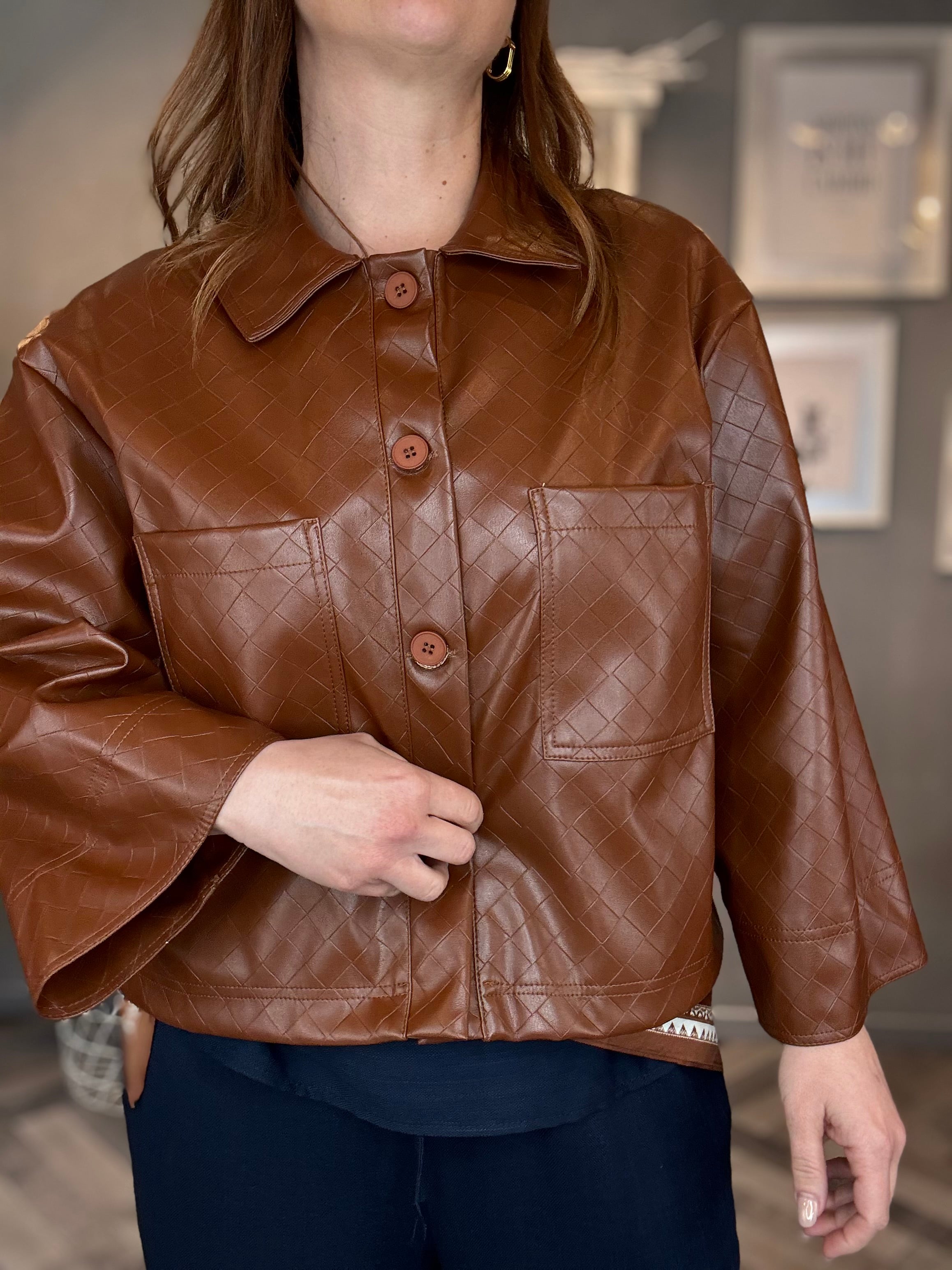 Giacca in ecopelle Intreccio cuoio