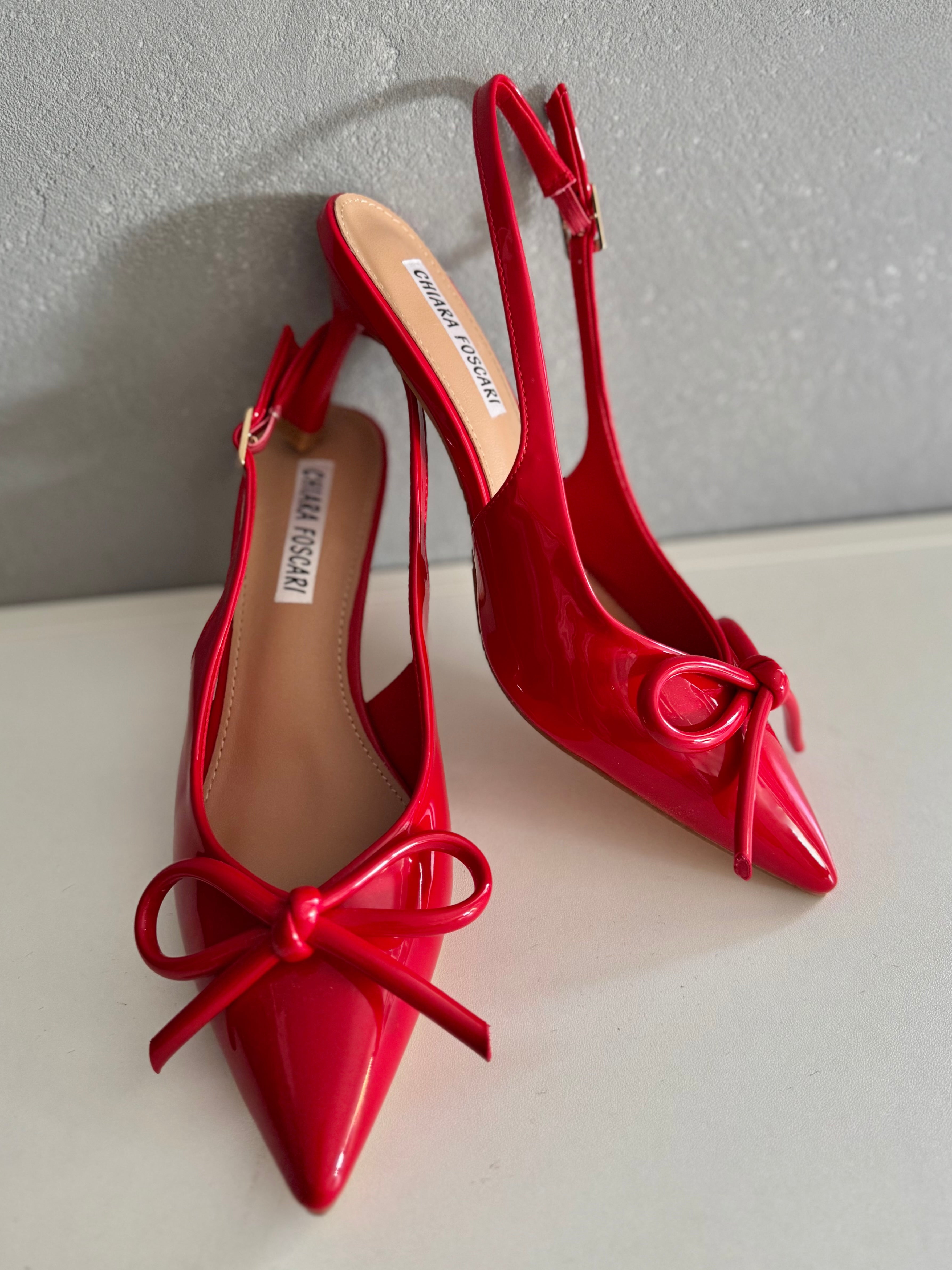 Décolleté Slingback fiocco in vernice