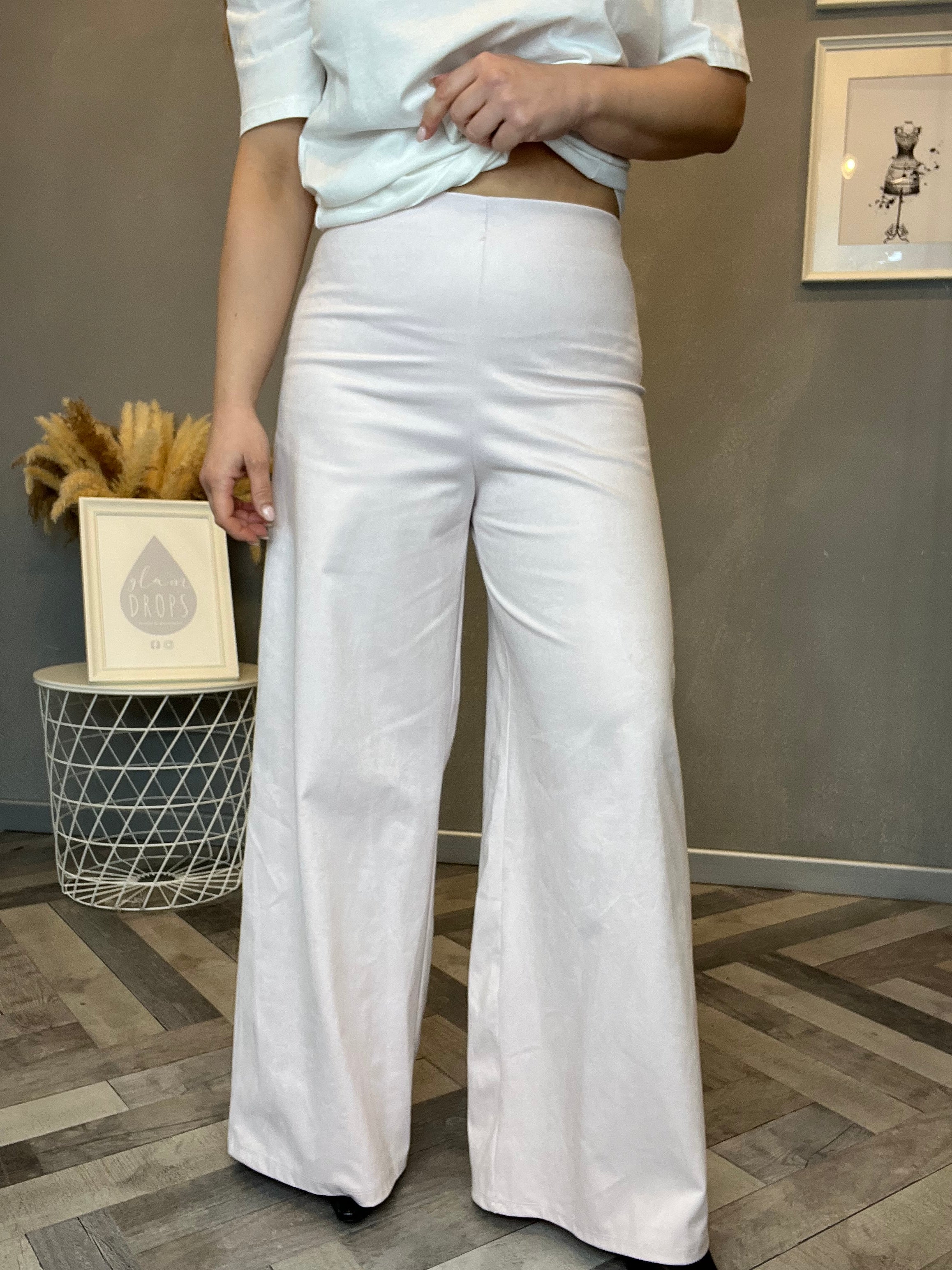 Pantalone eco suede wide rosa pastello