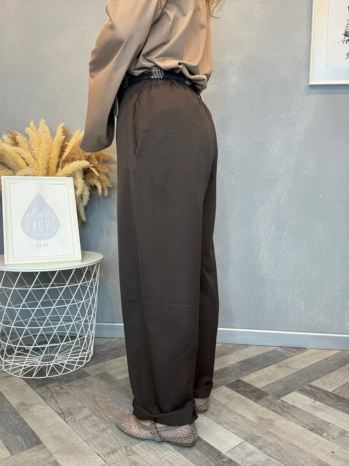 Pantalone check detail cioccolato