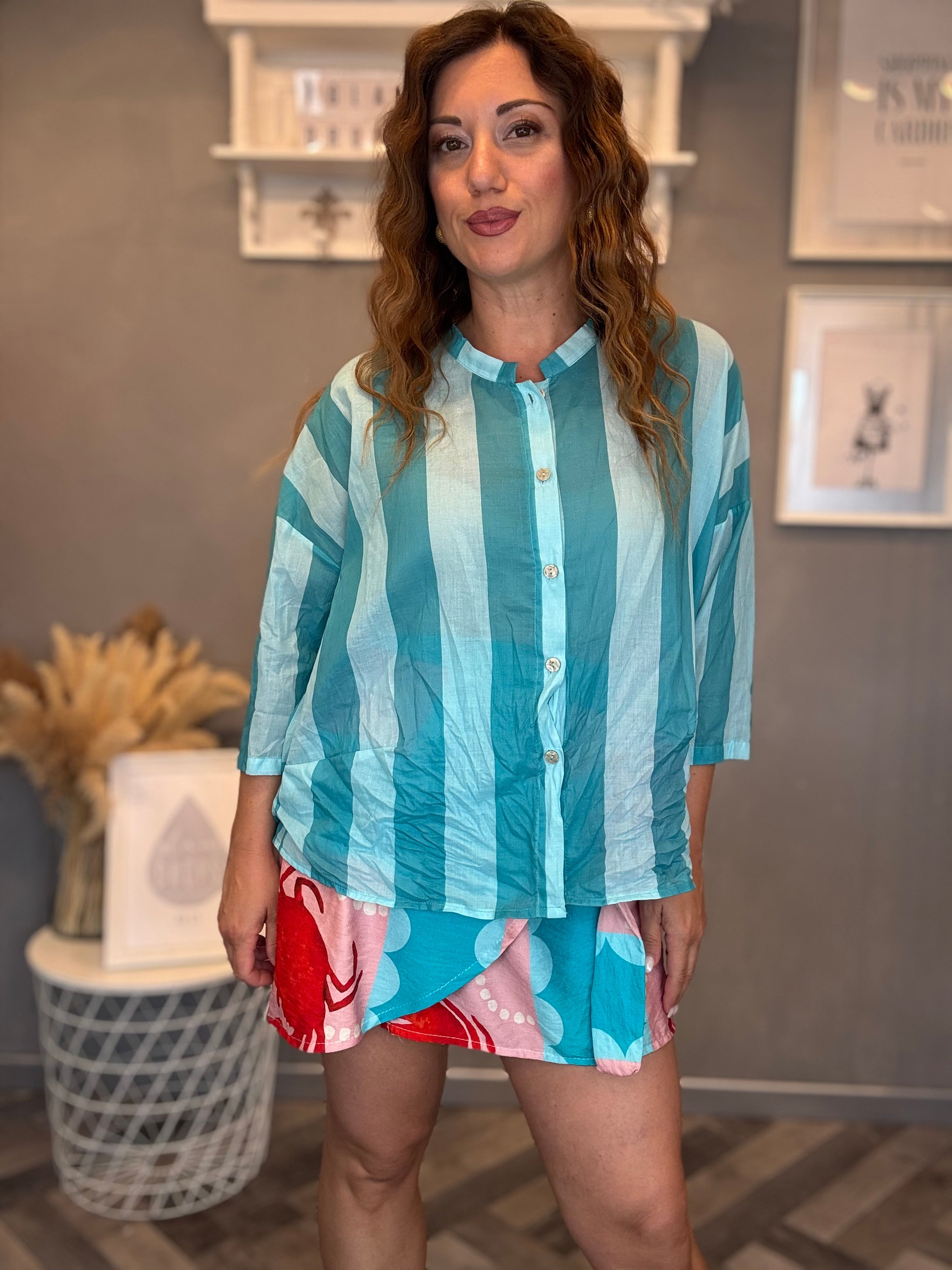Camicia Isla Bonita coreana bande turchese