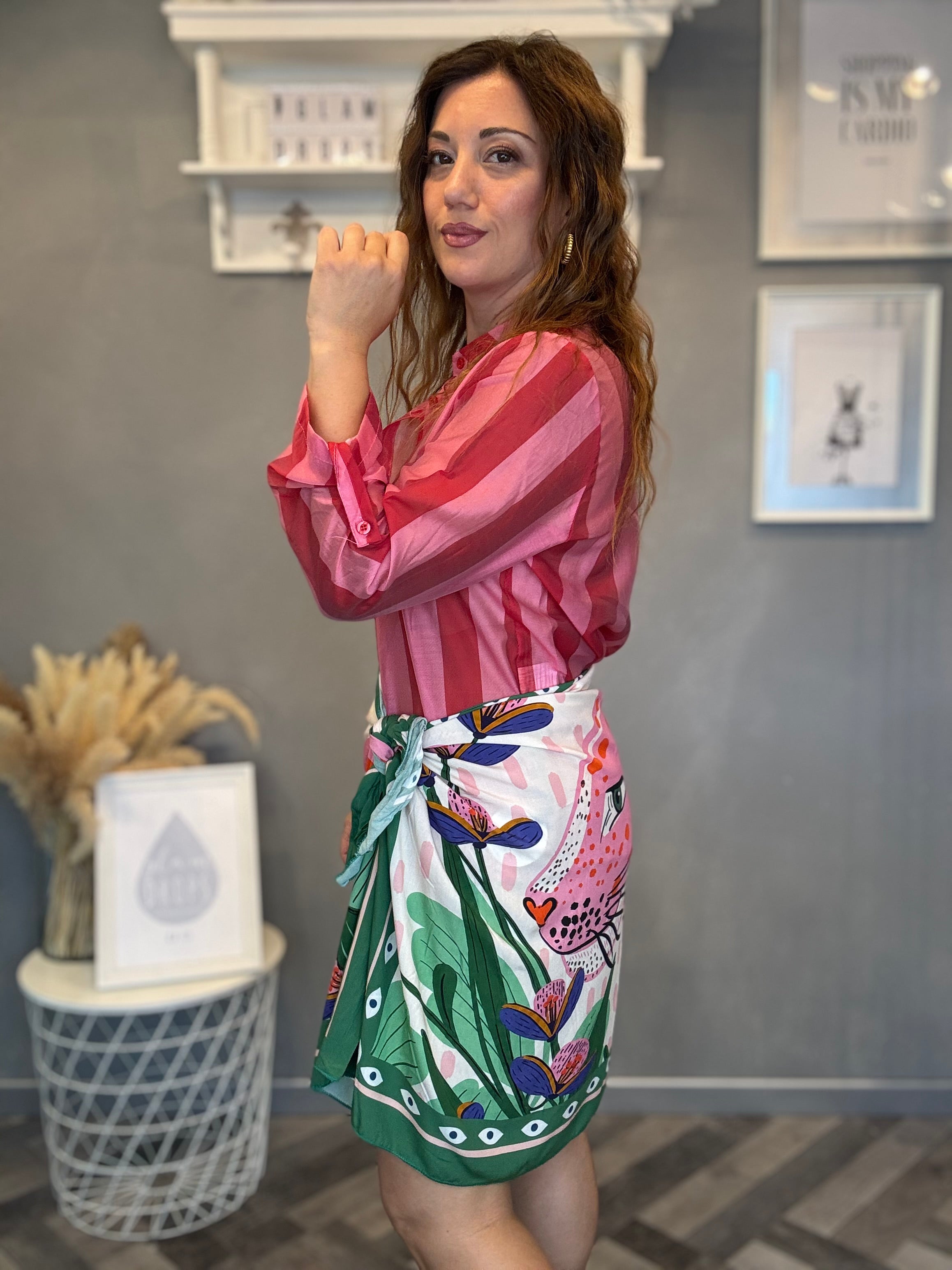 Camicia Isla Bonita bande roll-up fucsia e rosa