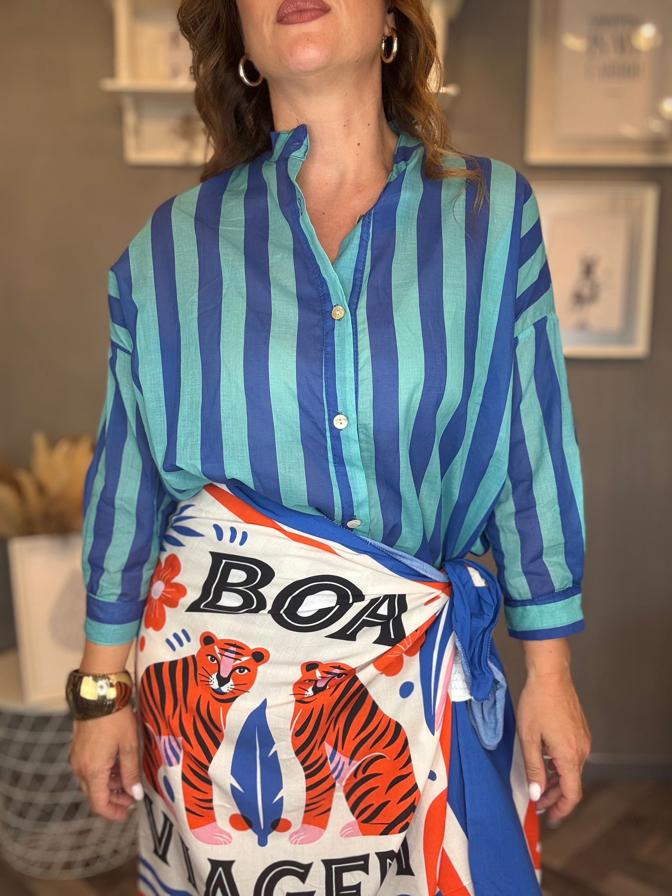 Camicia Isla Bonita righe turchese e bluette