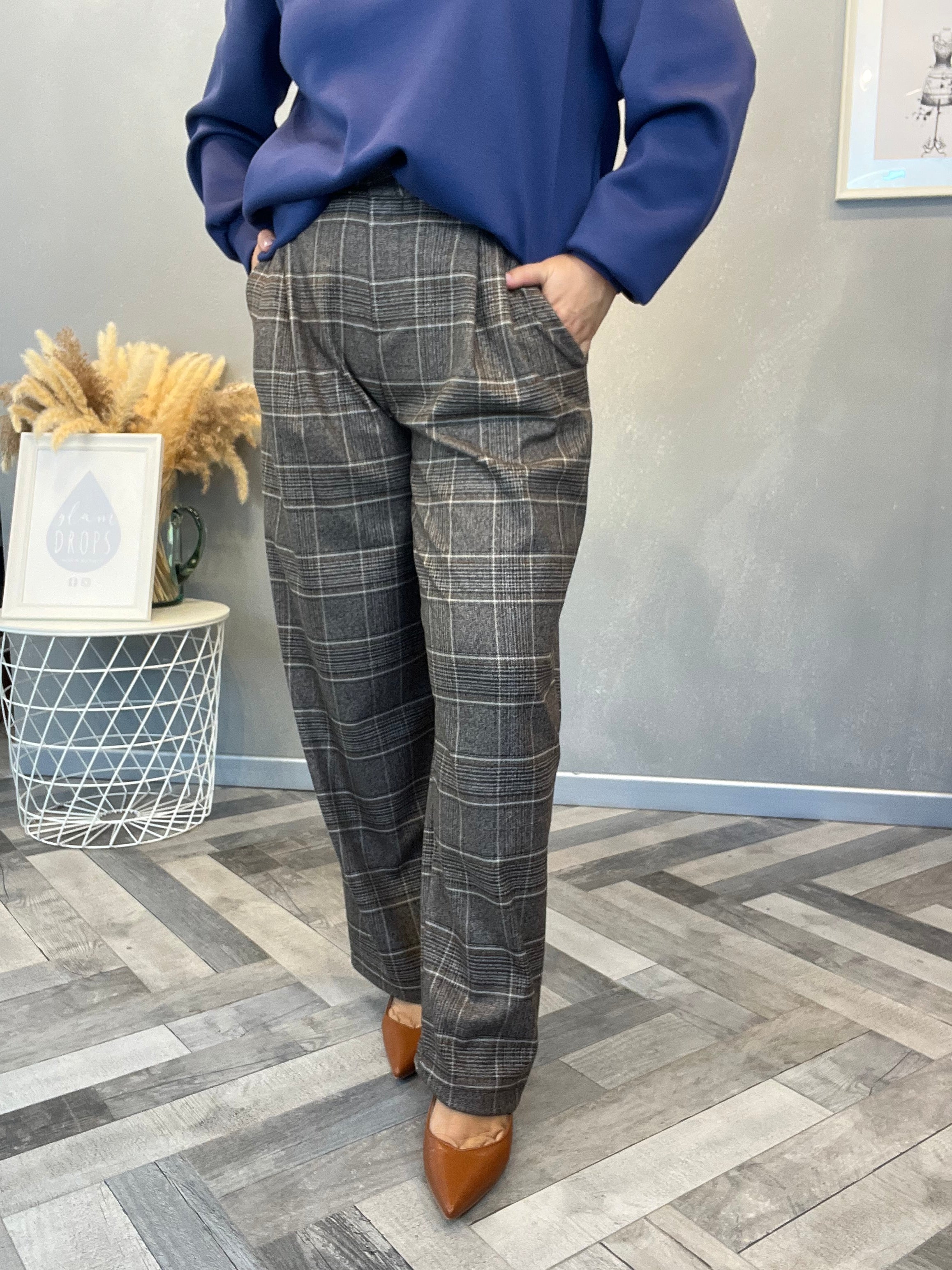 Lumina pantalone marrone a quadri