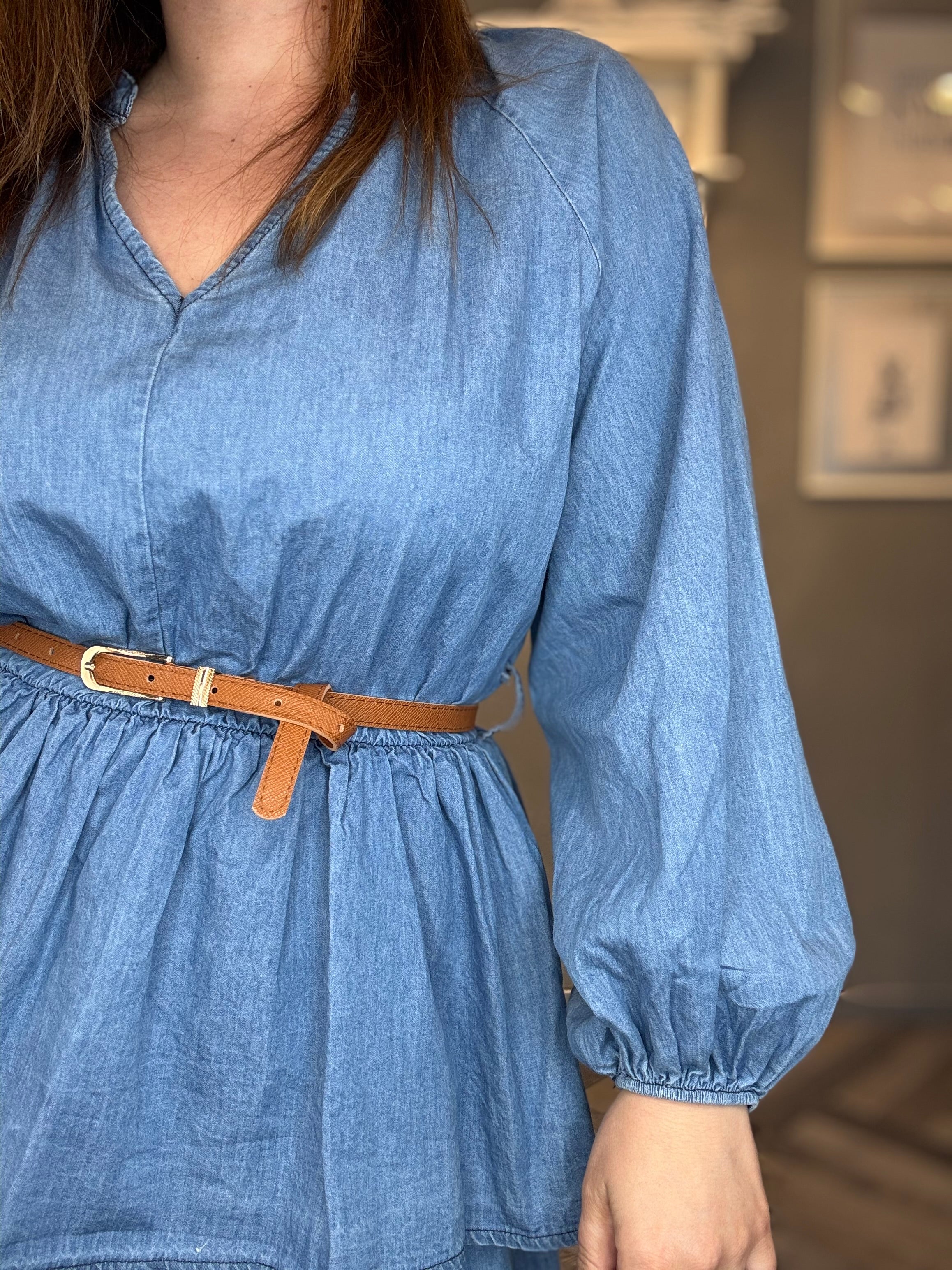Abito a balze in jeans chambray