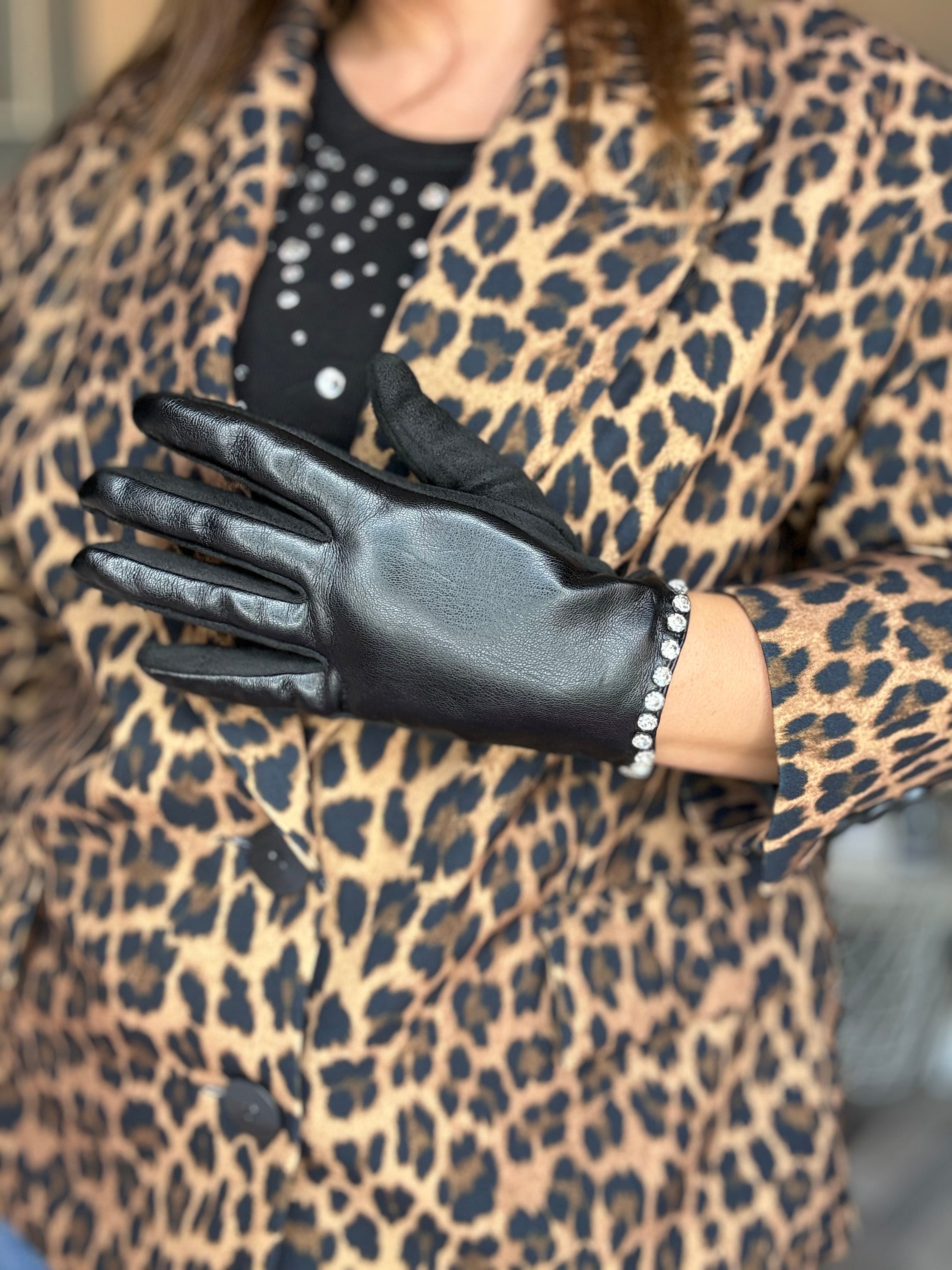Guanti in ecopelle con strass