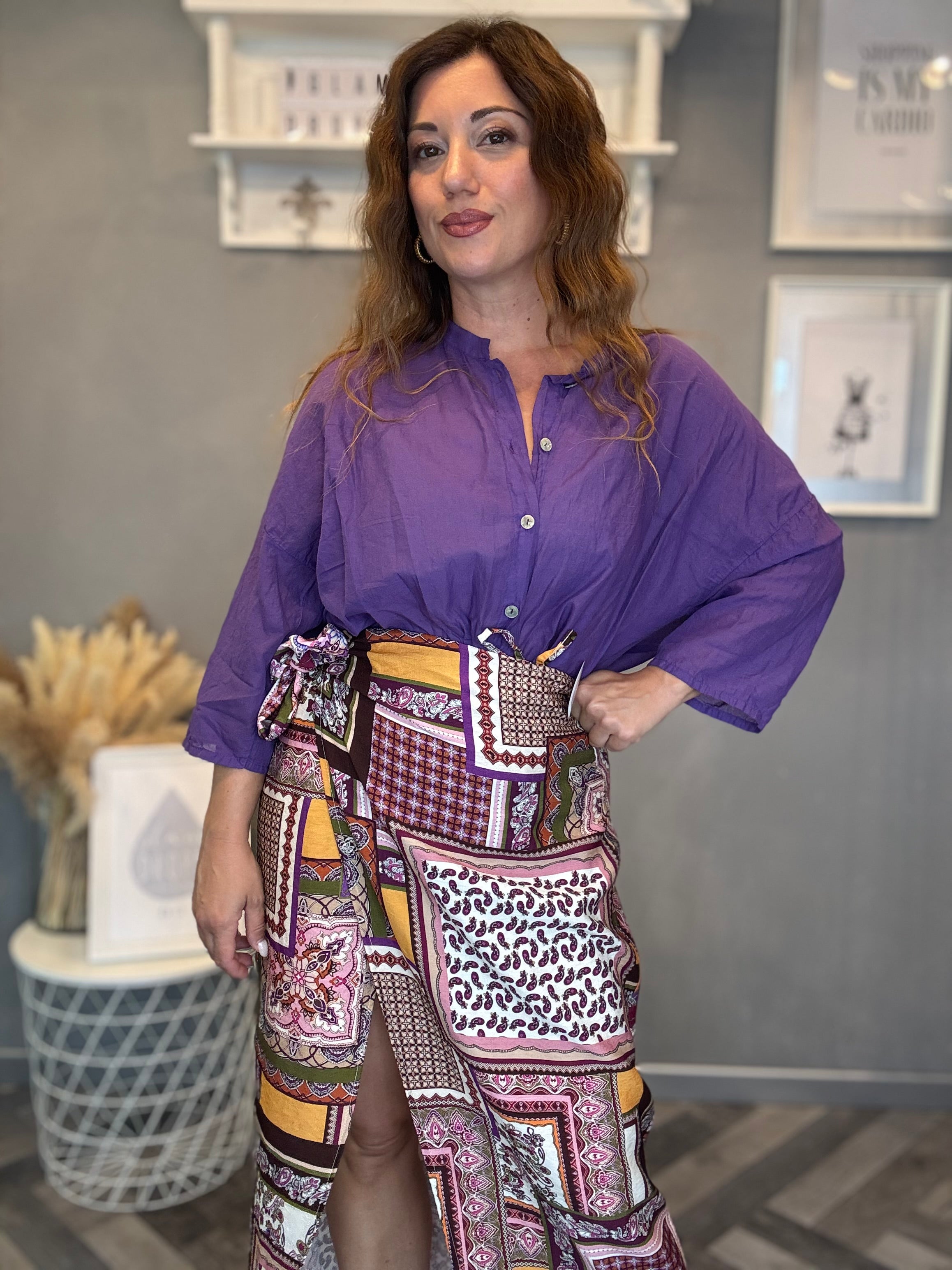 Camicia in mussola manica 3/4 viola