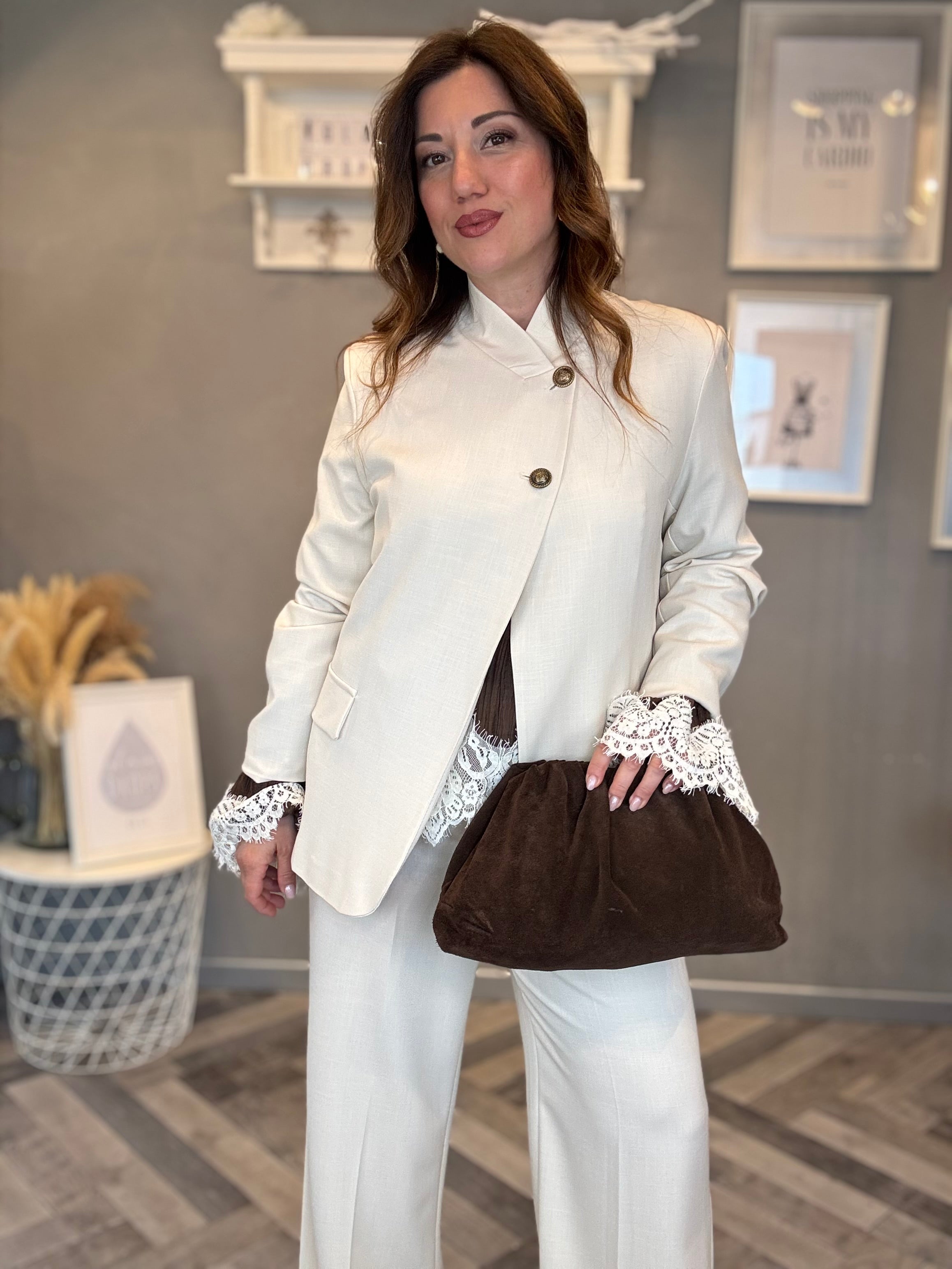 Borsa pouch in pelle scamosciata