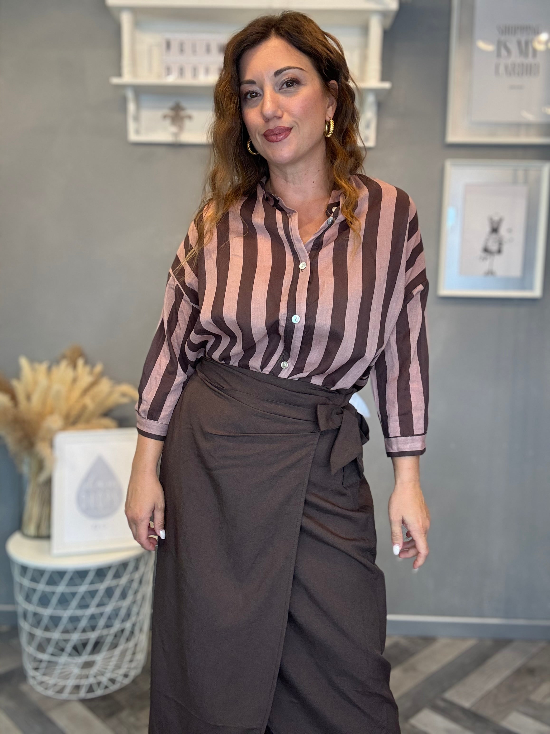 Camicia Isla Bonita righe cioccolato e cipria
