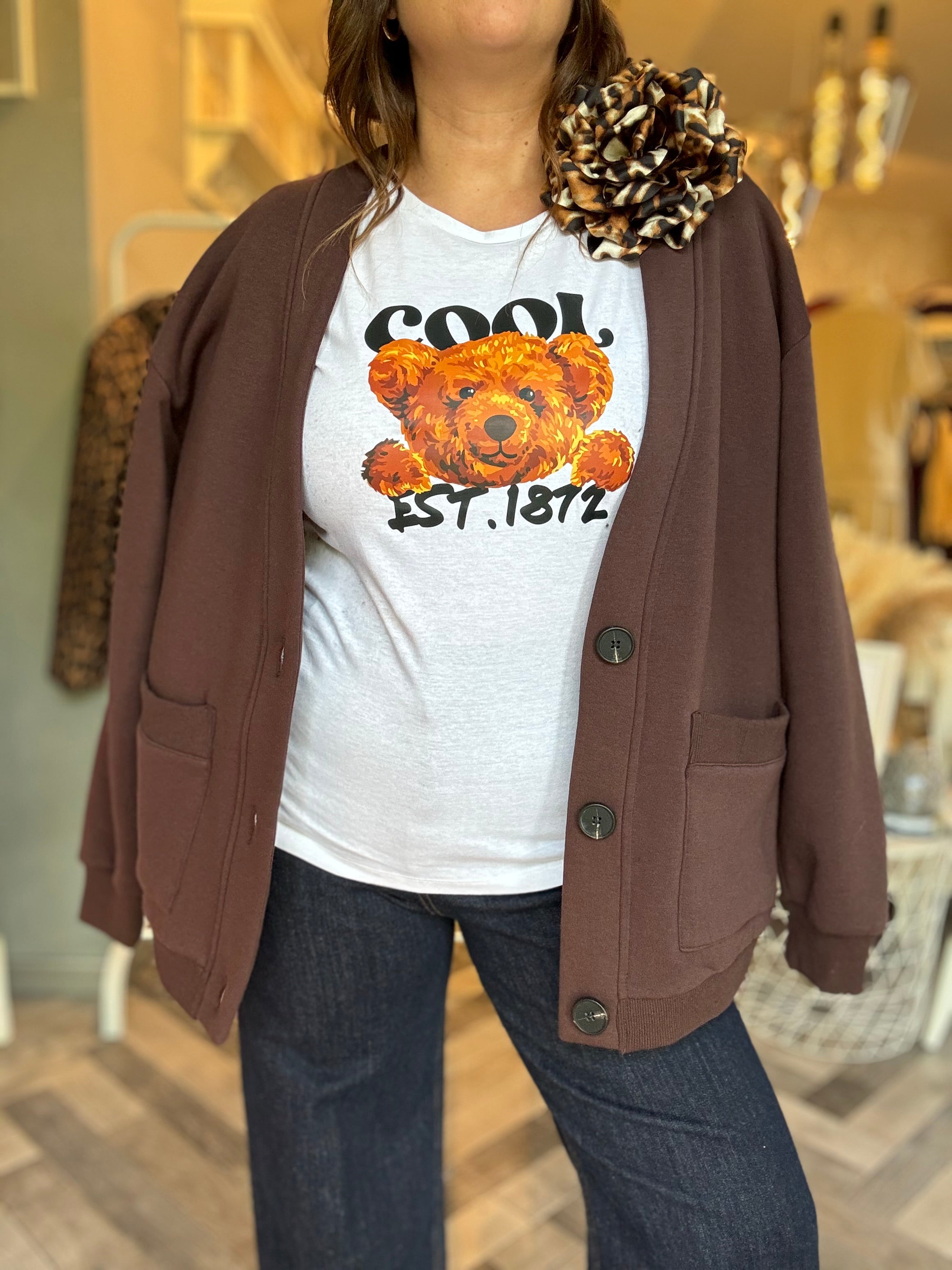 Spilla fiore in satin leopardato