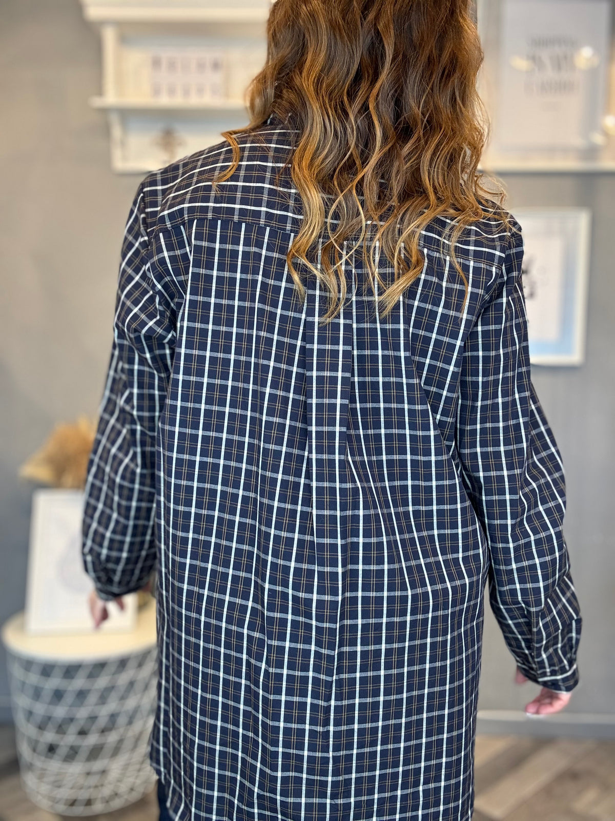 Camicia macro check blu e panna