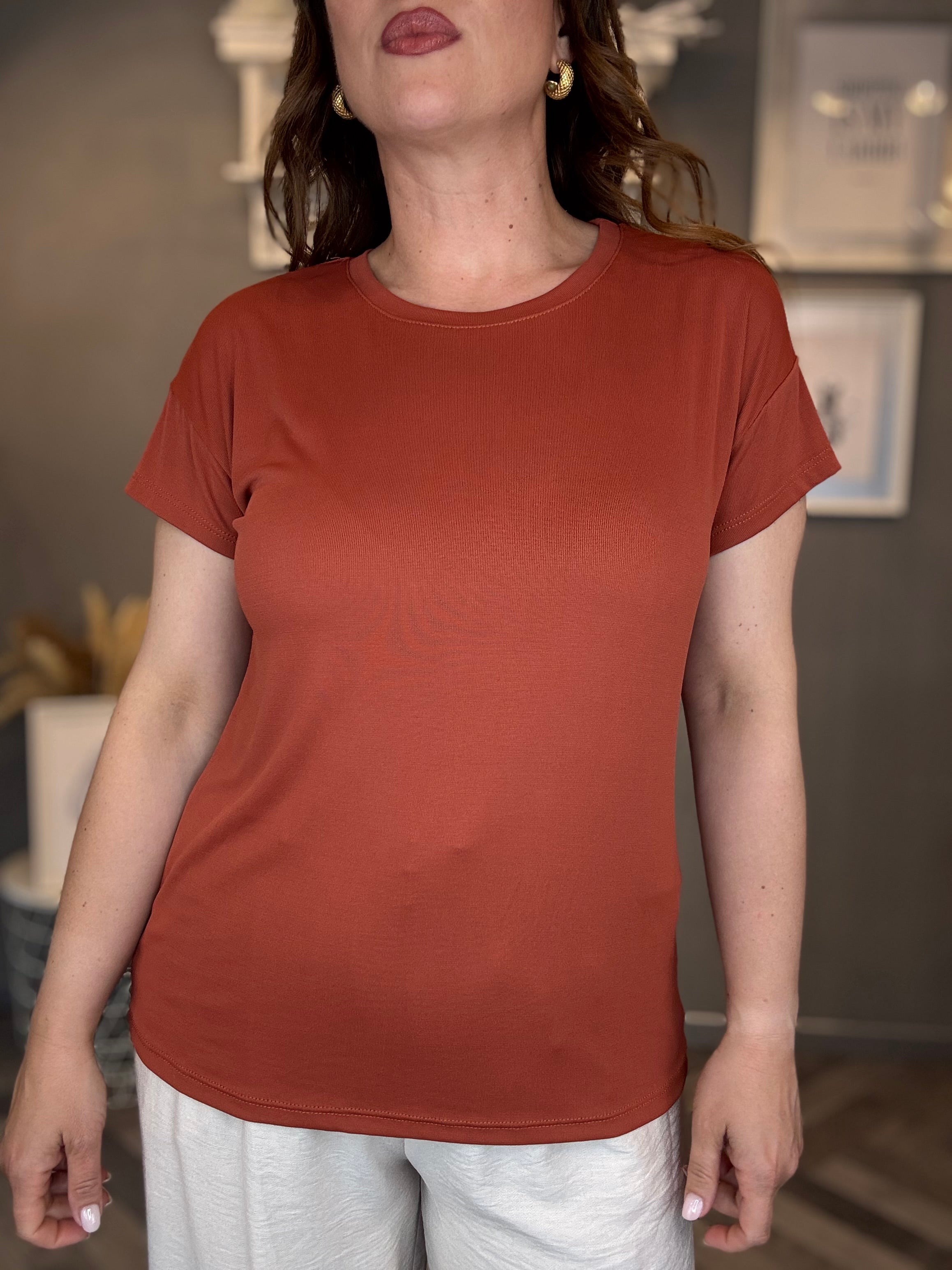 T-shirt basic modal ruggine