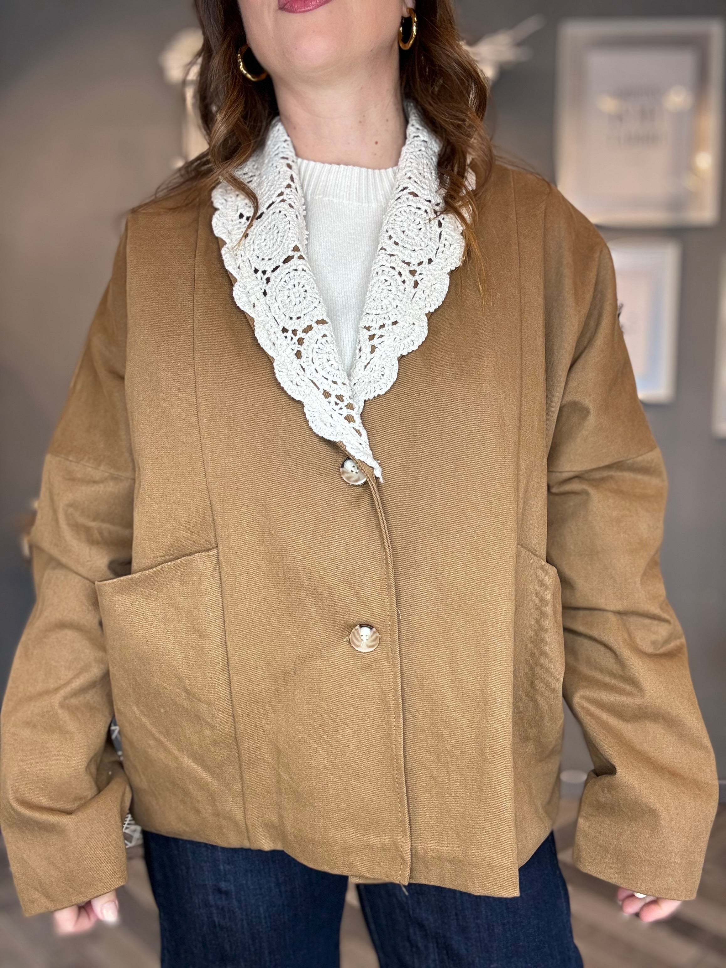 Giacca Boho collo macramè