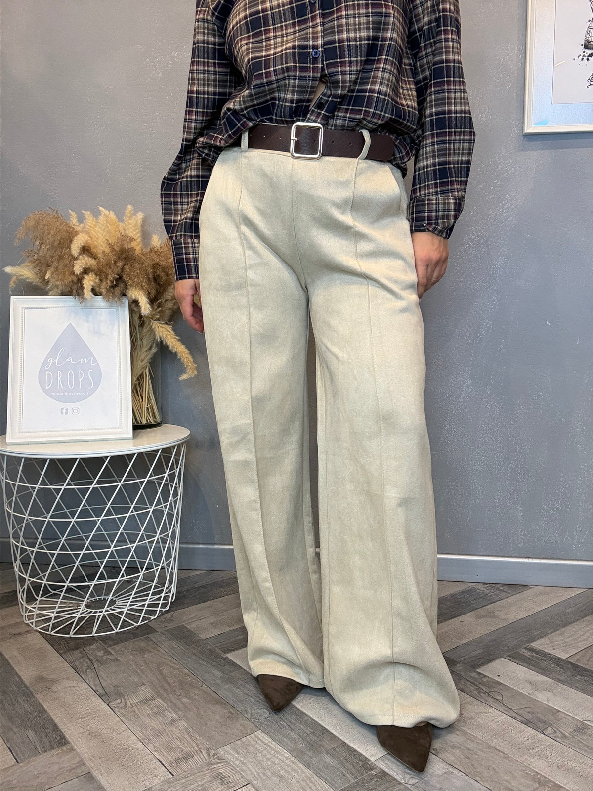 Pantalone Icon ecosuede sabbia con cintura