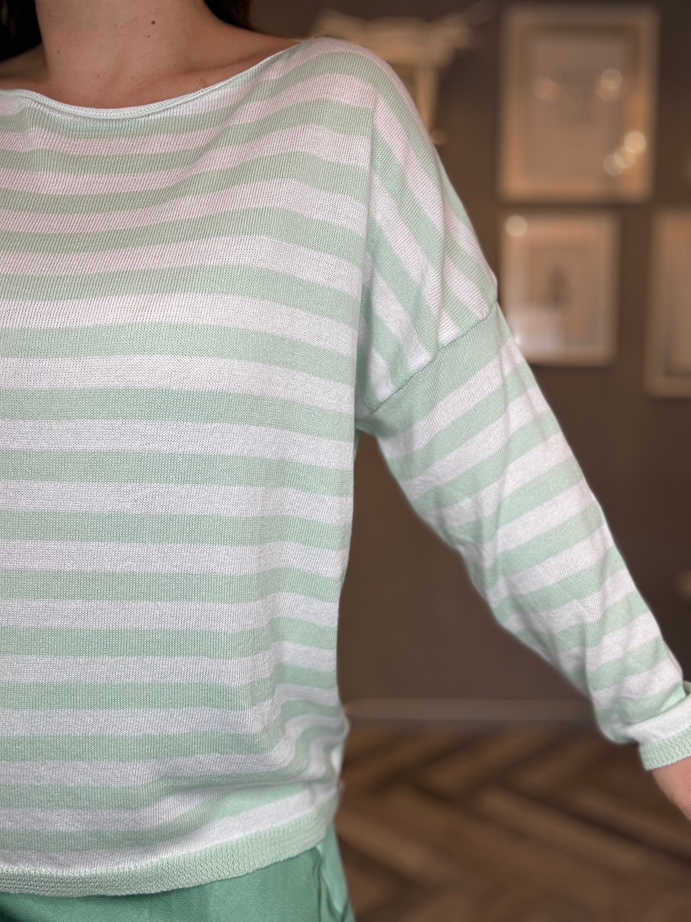 Maglioncino in cotone a righe menta