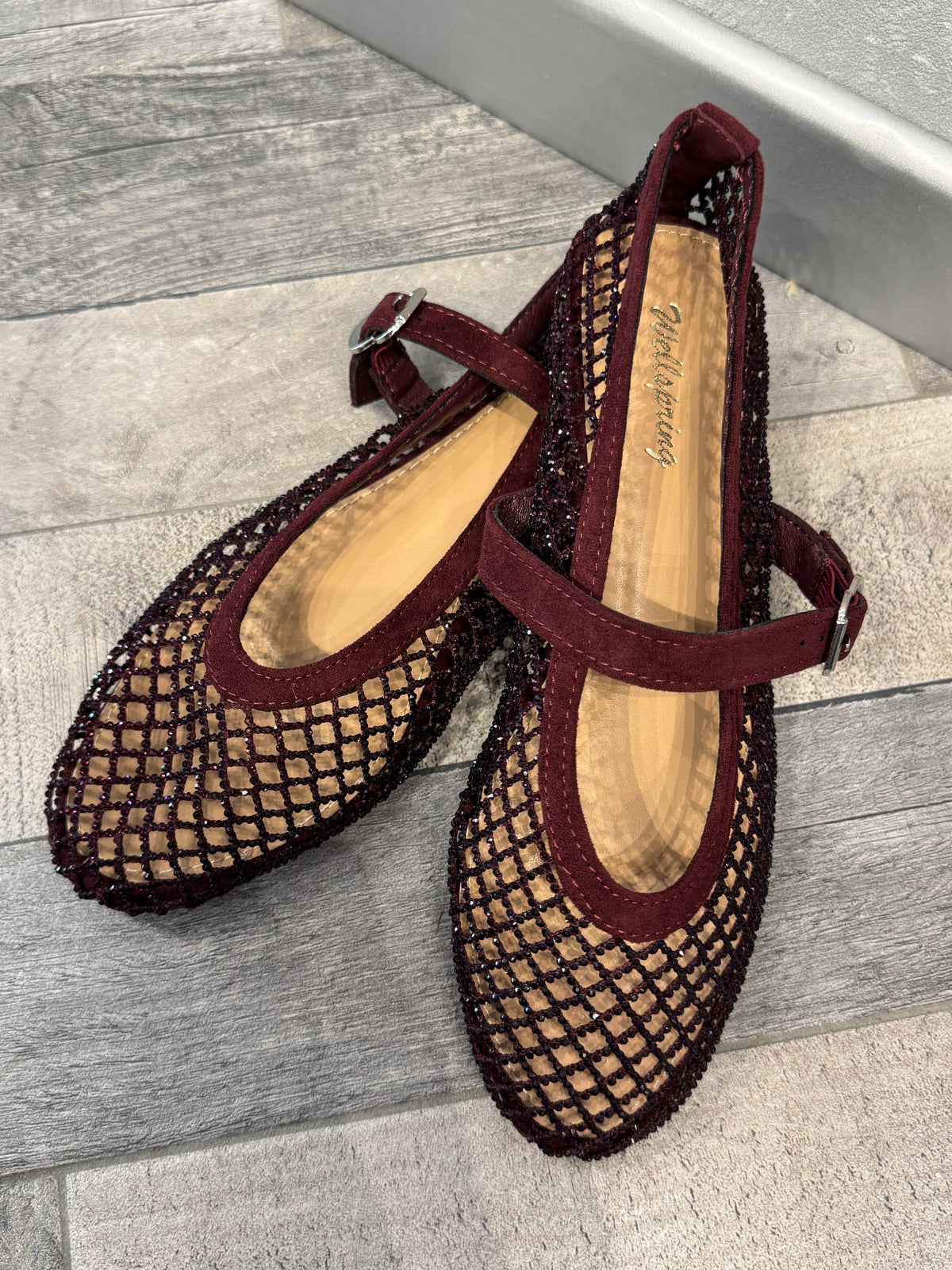 Ballerine a rete con strass bordeaux